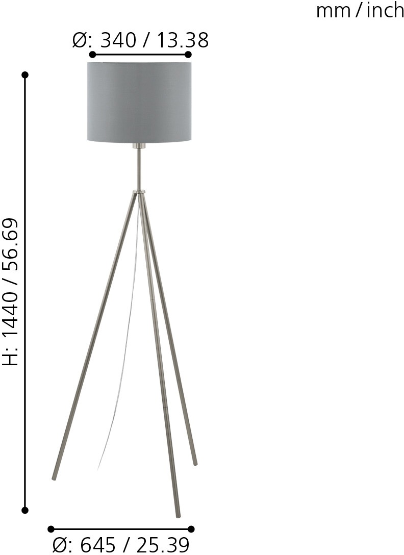 x H144 EGLO (je cm »SCIGLIATI«, / BAUR Ø34 x flammig-flammig, Friday / nickel-matt 1 hochwertig exkl. Stehlampe E27 max. 60W) / Black | 1