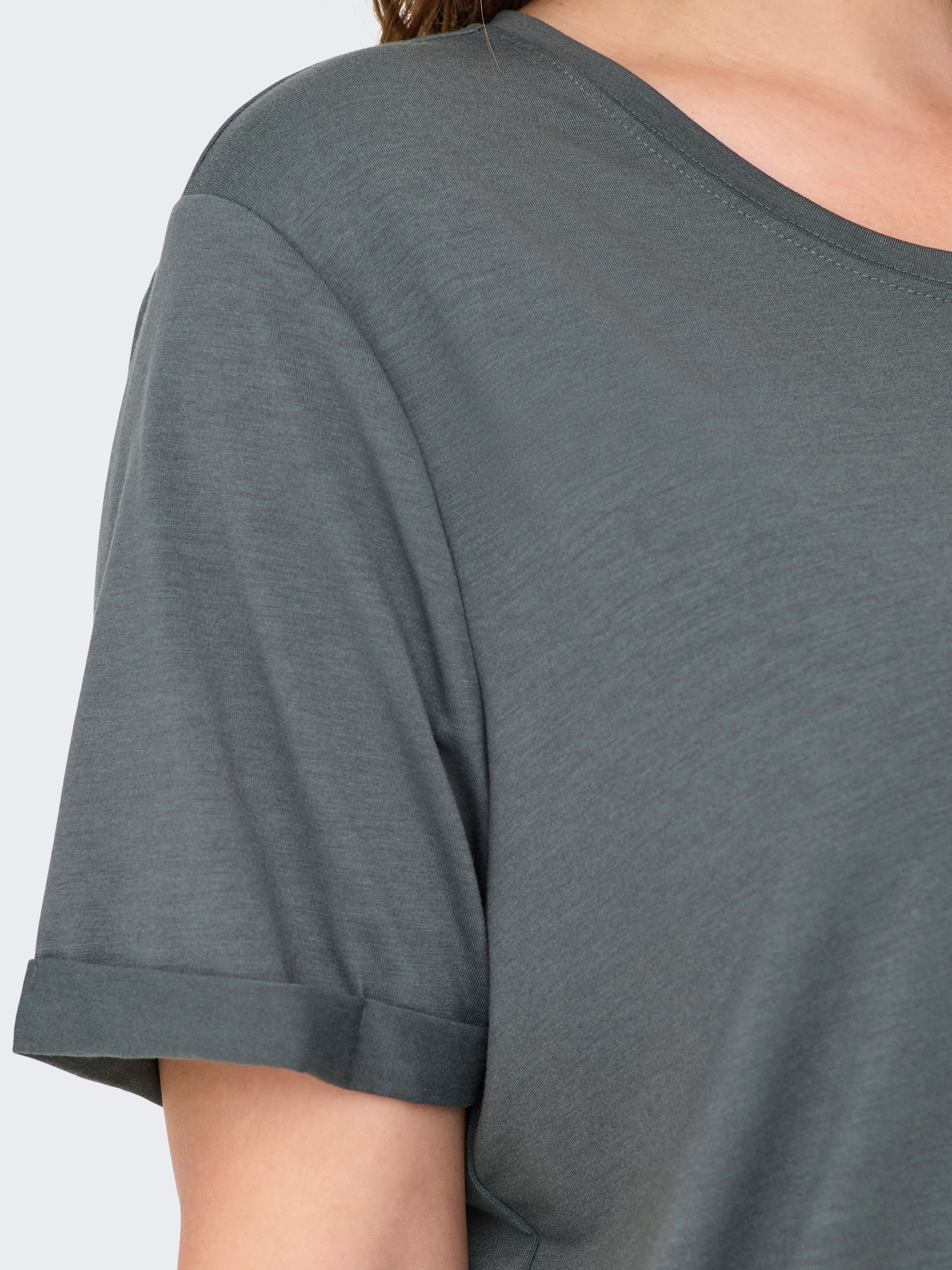 Thumbnail - ONLY CARMAKOMA Kurzarmshirt "CARMOSTER S/S FOLD UP TOP JRS NOOS" Materialmix, regular fit