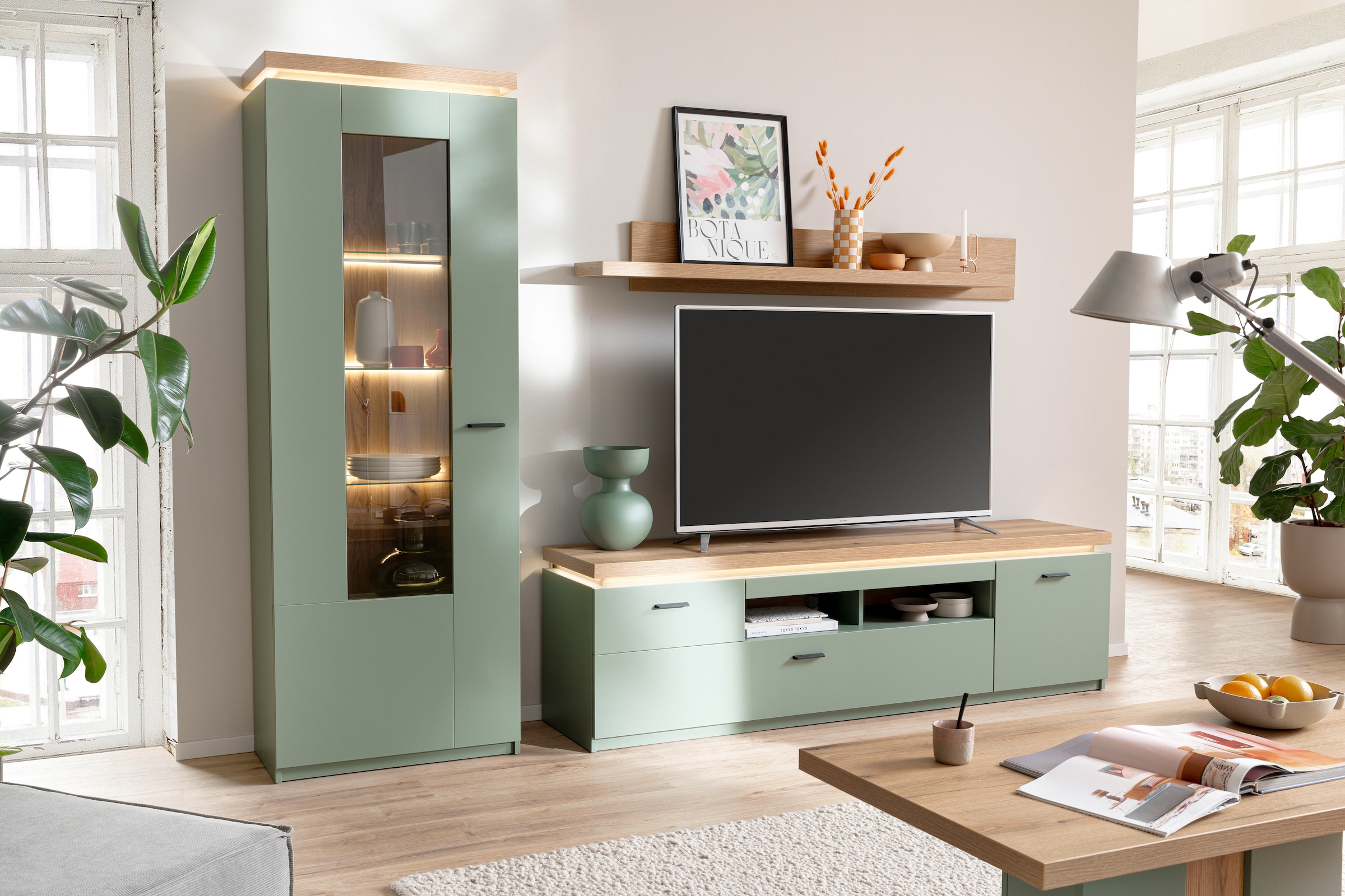 MCA furniture Wohnwand »MONIZ Wohnkomination 2«, (Komplett-Set, 3 St.), Türen/ Schubkästen gedämpft
