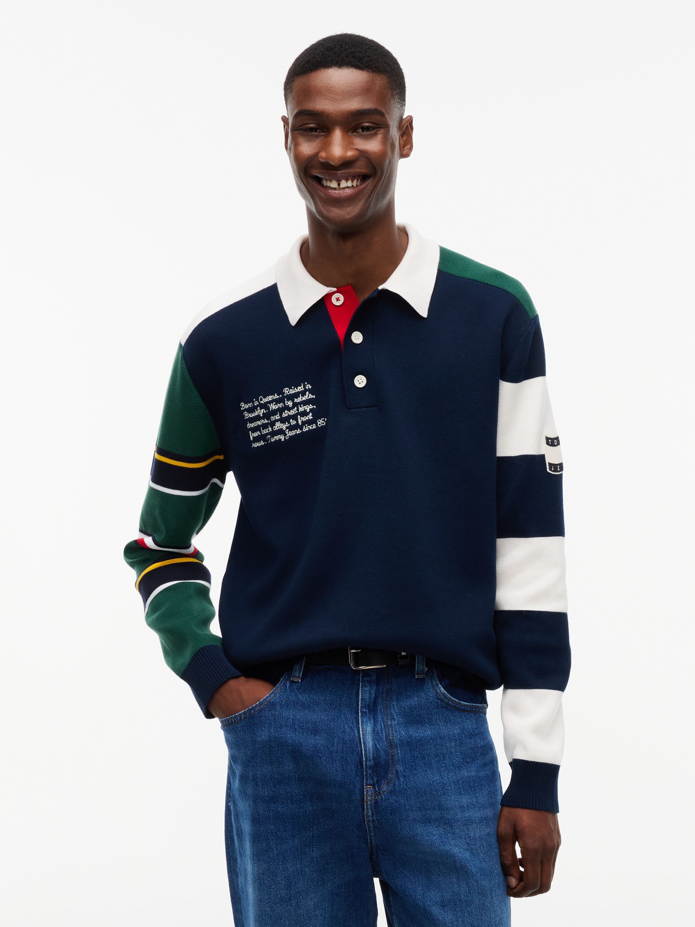 Tommy Jeans Rugbyshirt "TJM REGULAR TOMMY KNITTED RUGBY" aus Strick mit Color Block
