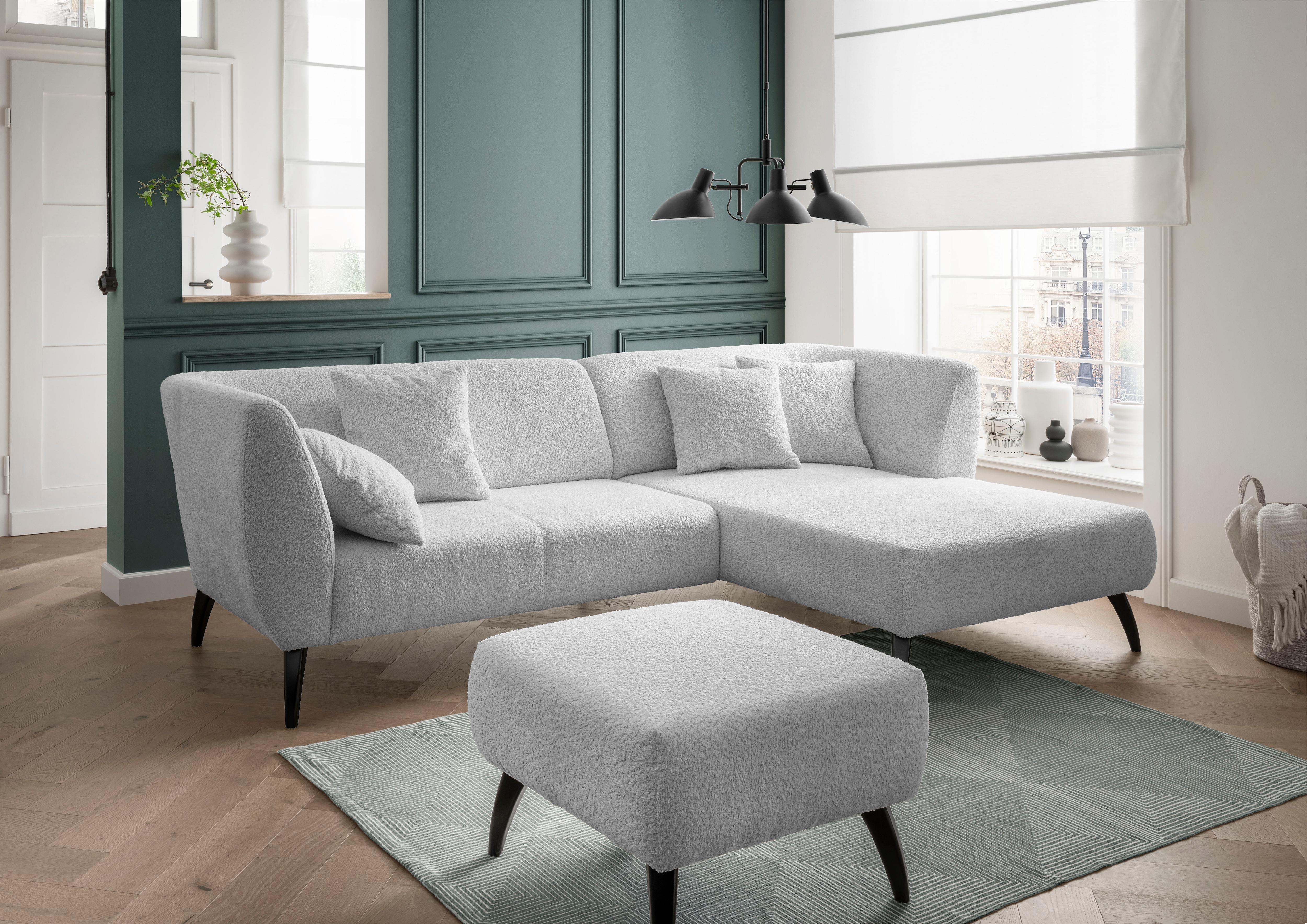Home affaire Ecksofa "Lazio modern und bequem, schmale Armlehnen, tolle Detailverarbeitung" Holzfußfarbe wählbar, inkl. 4x Zierkissen