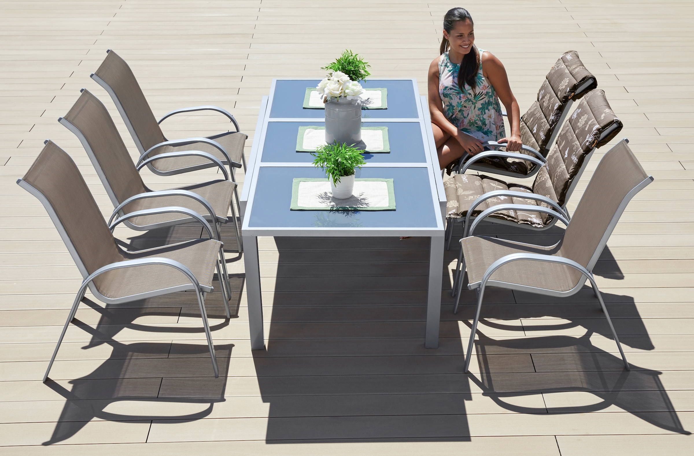 90x140-200 Tisch ausziehbar cm, 6 tlg.), Sessel, Alu/Textil BAUR Garten-Essgruppe MERXX (7 | »Amalfi«,