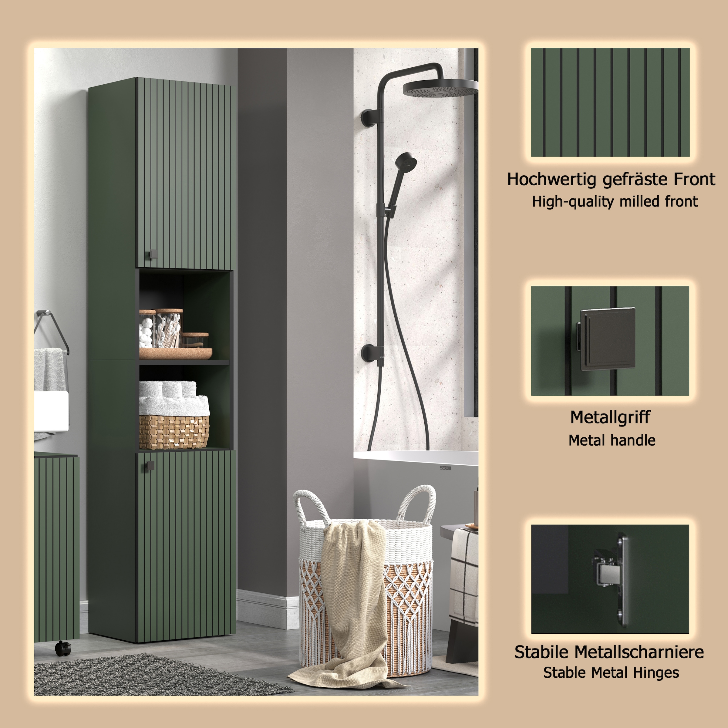 welltime Hochschrank »Amrum«, (1 St.), Badezimmerschrank mit und ohne Schublade - (B/T/H) 40-70/31/186 cm