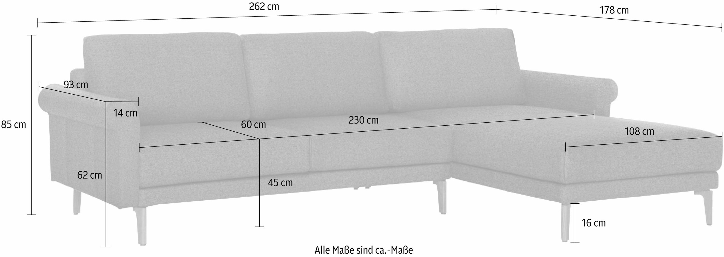 Creation BY ROLF BENZ Ecksofa »CR.450, Designecksofa, L-Form«, Armlehne Schnecke modern Landhaus, Breite 262 cm, Fuß Nussbaum