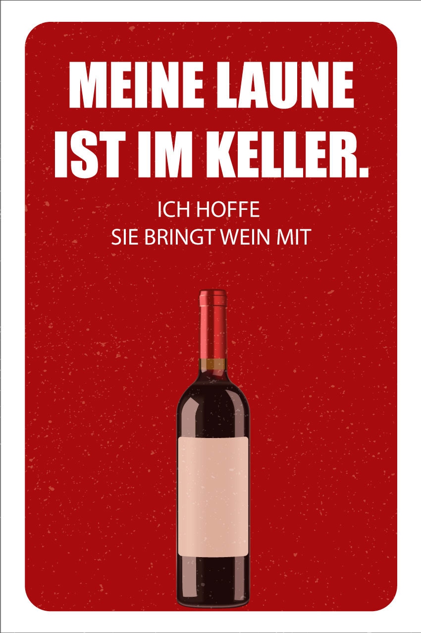 queence Metallbild »Laune im Keller«, Schriftzüge-Schriftzug-Getränke, (1 St.), Stahlschilder