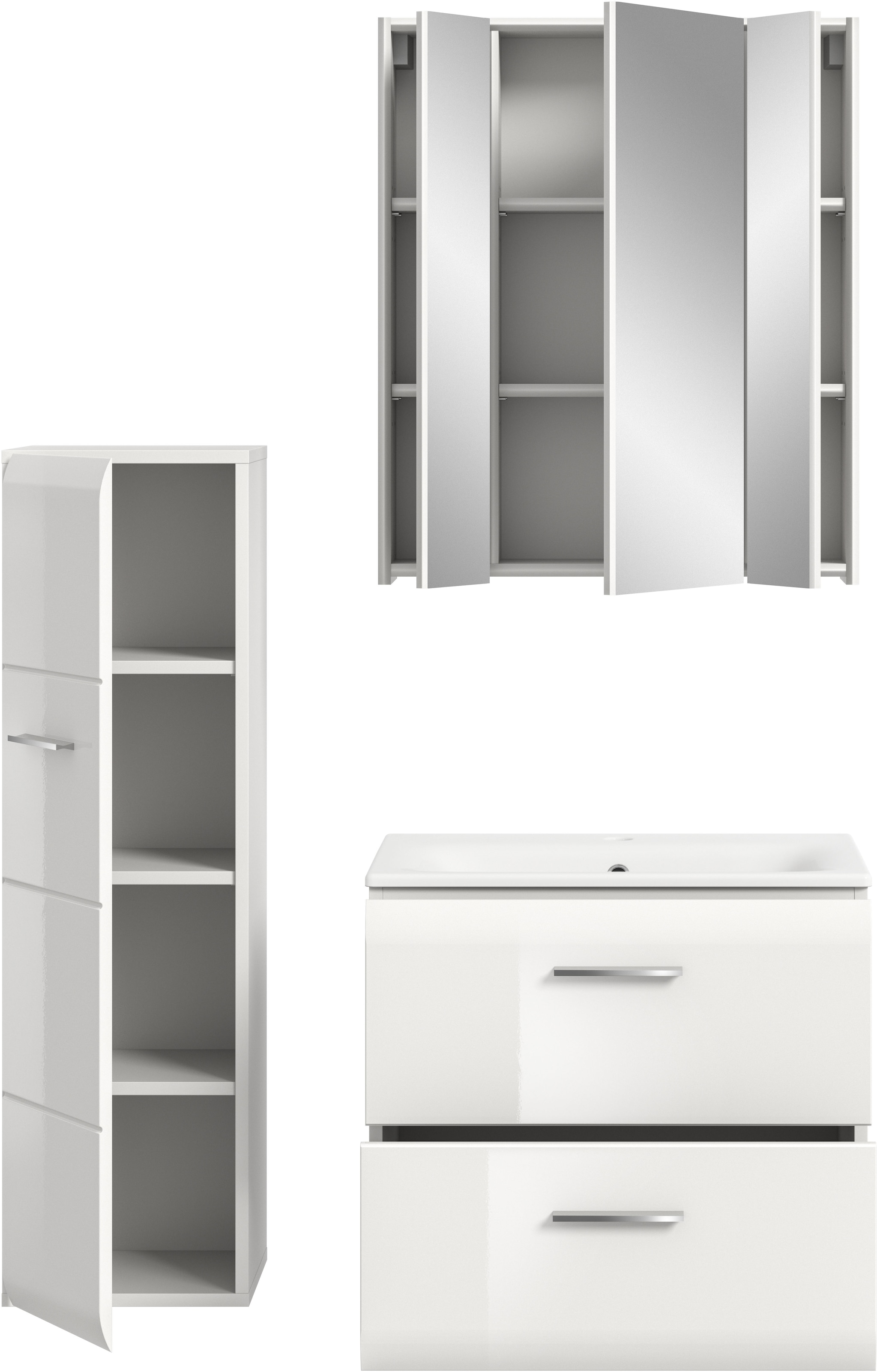 INOSIGN Badezimmer-Set, (Set, 4 St.), Florenz, Badkombination 4-tlg.,Weiß hochglanz, inkl. Waschbecken