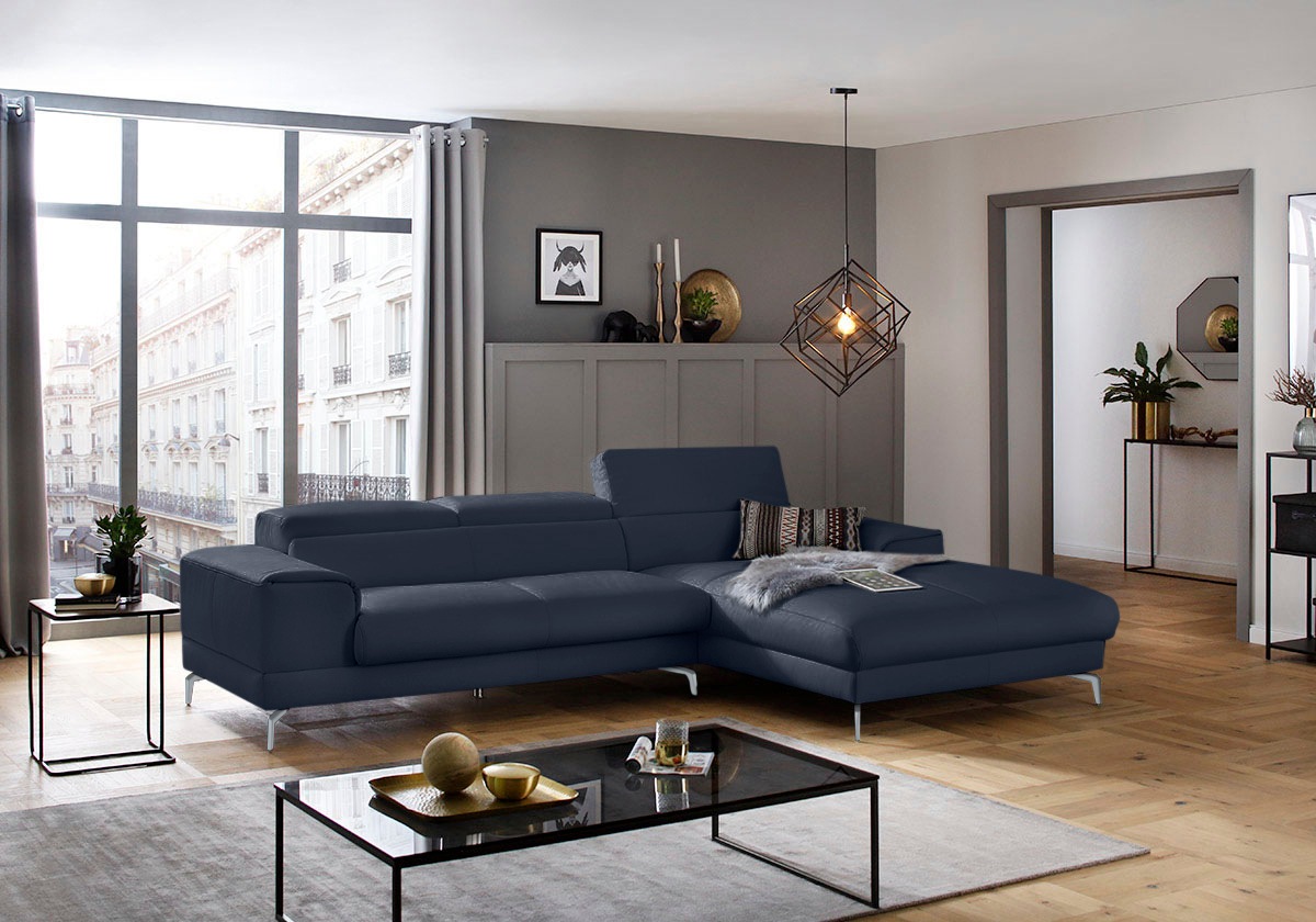 W.SCHILLIG Ecksofa »piedroo, Designsofa mit tollem Sitzkomfort, bequem und elegant, L-Form«, Kopfteilverstellung, wahlweise mit Sitztiefenverstellung, Breite 303cm