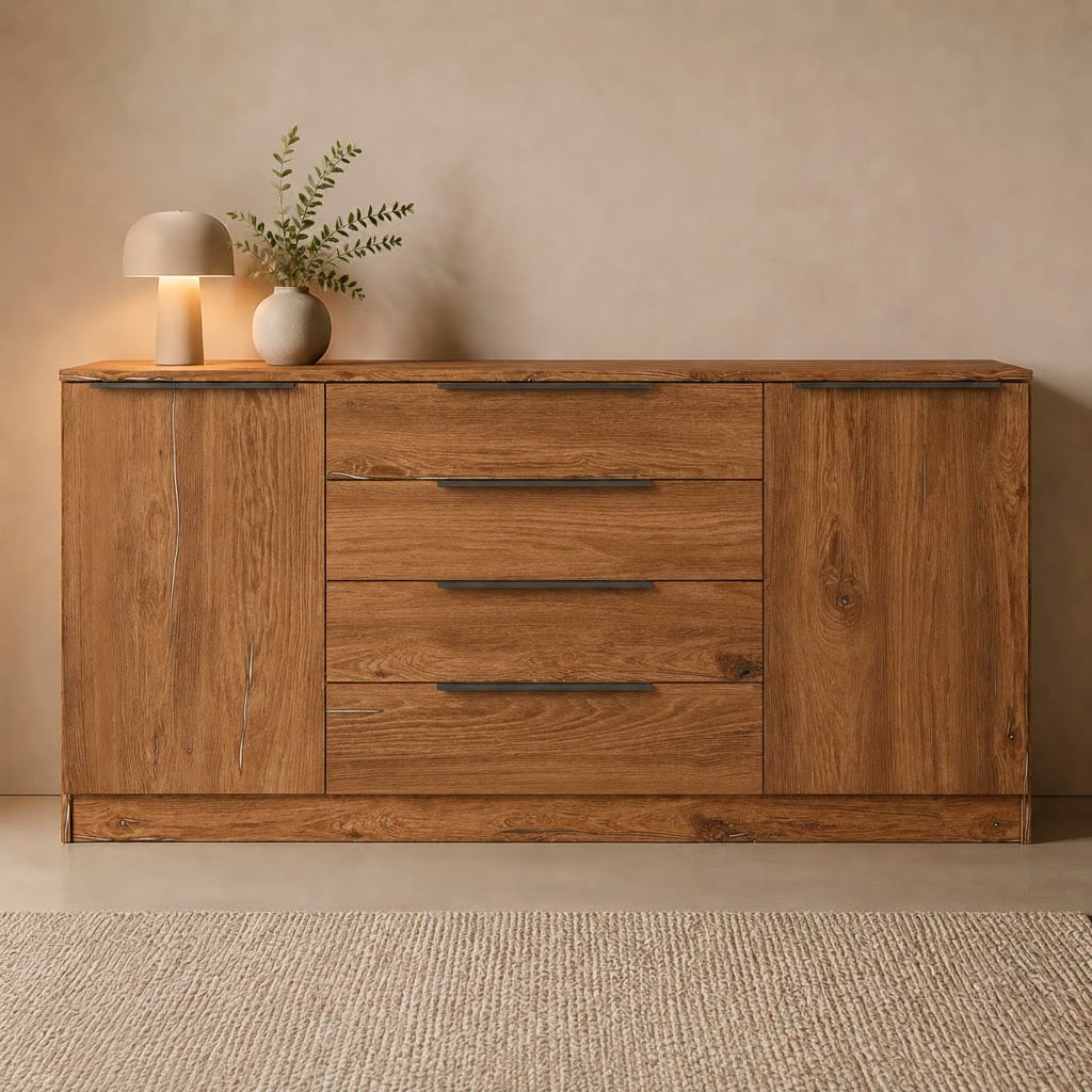 borchardt Möbel Sideboard »Tom, moderne Kommode mit dunklen Metallgriffen« 166cm, 2 Türen 4 Schubfächer, variable Einlegeböden, viel Stauraum