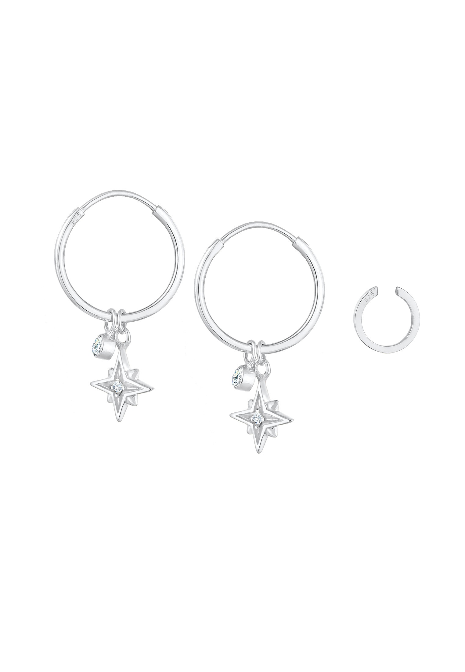 Elli Ohrring-Set »Creolen Stern Earcuff (2 tlg) 925 Silber«