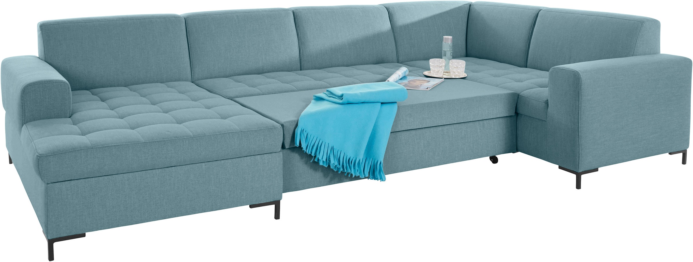 OTTO products Wohnlandschaft »Grazzo U-Form«, hochwertige Stoffe aus recyceltem Material, Steppung im Sitzbereich