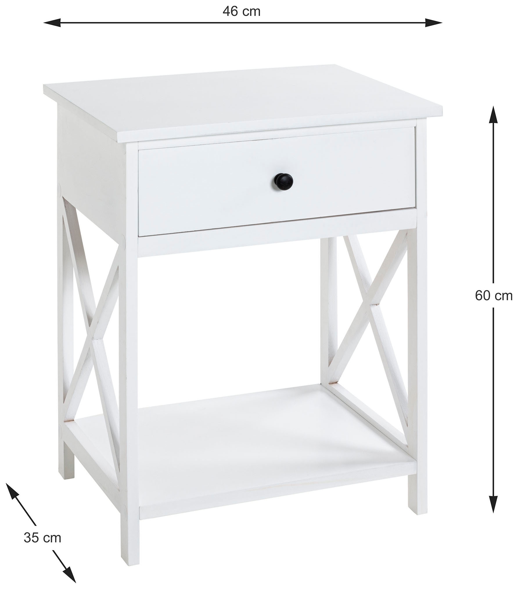 HAKU Beistelltisch »Nachtkonsole, Sofatisch, Wohnzimmertisch« 1 Stk. tlg. rechteckig - aus Massivholz Weiß B/T/H 46/35/60 cm