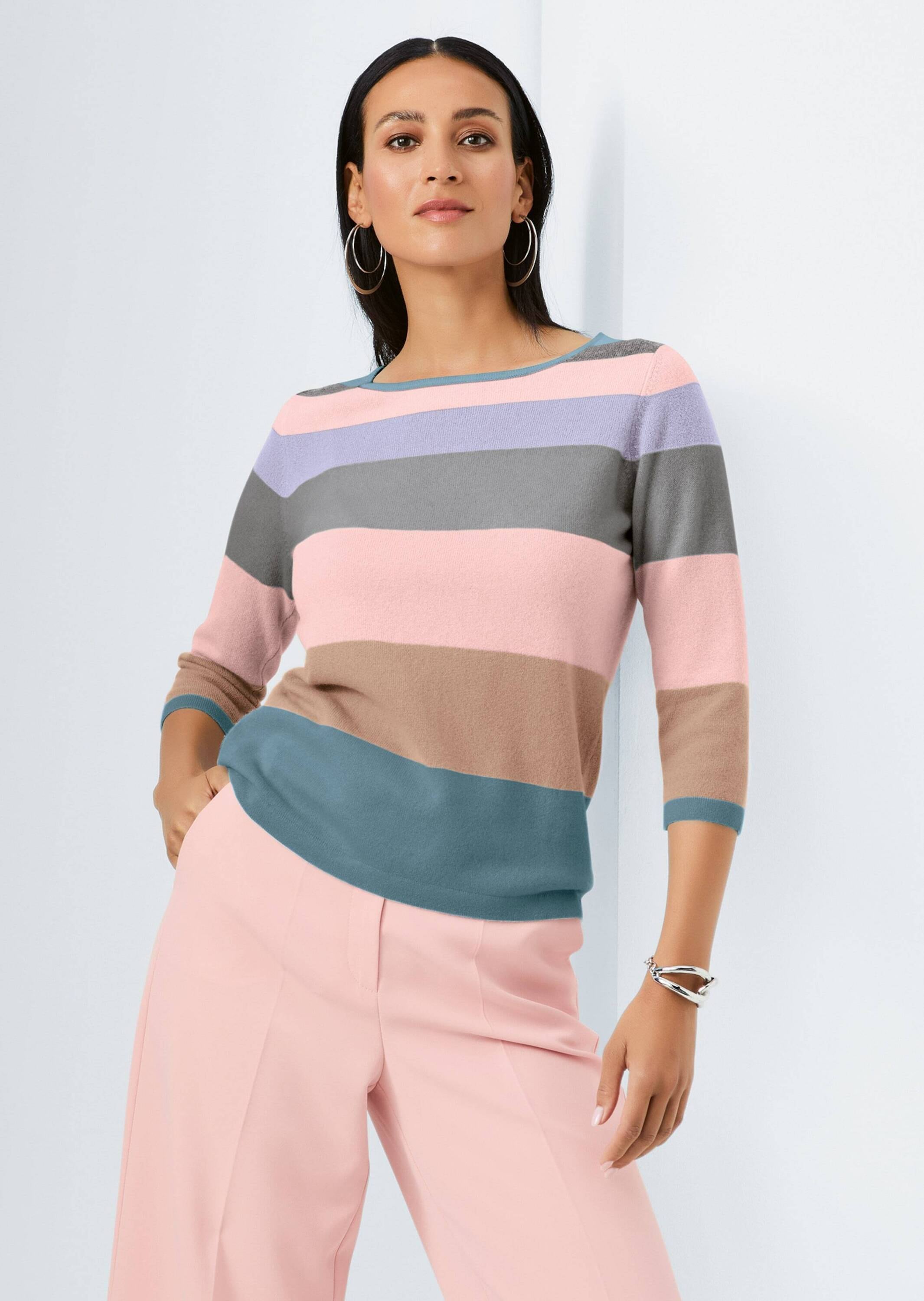 MADELEINE Longpullover »Pullover Kurzer Kaschmir-Pullover mit Streifen«