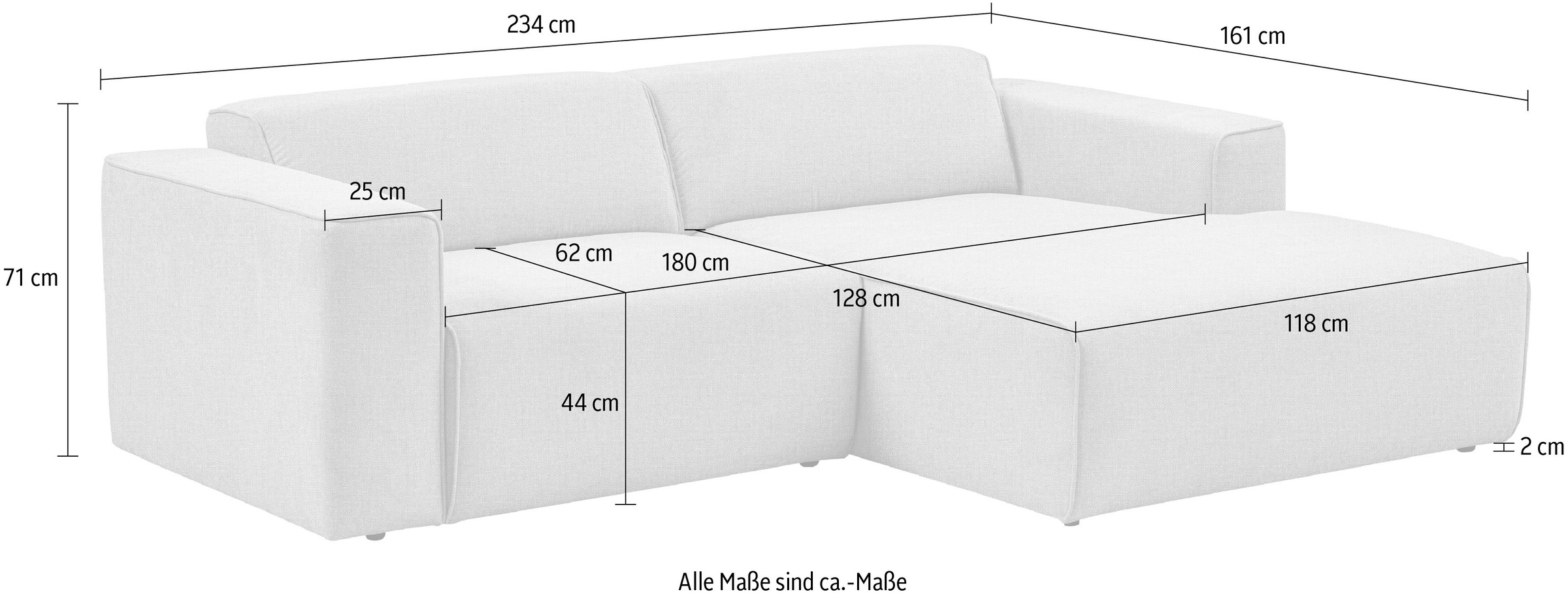 andas Ecksofa »Noord«, mit Kedernaht, Breite 234 cm, Cord, Struktur, Webstoff