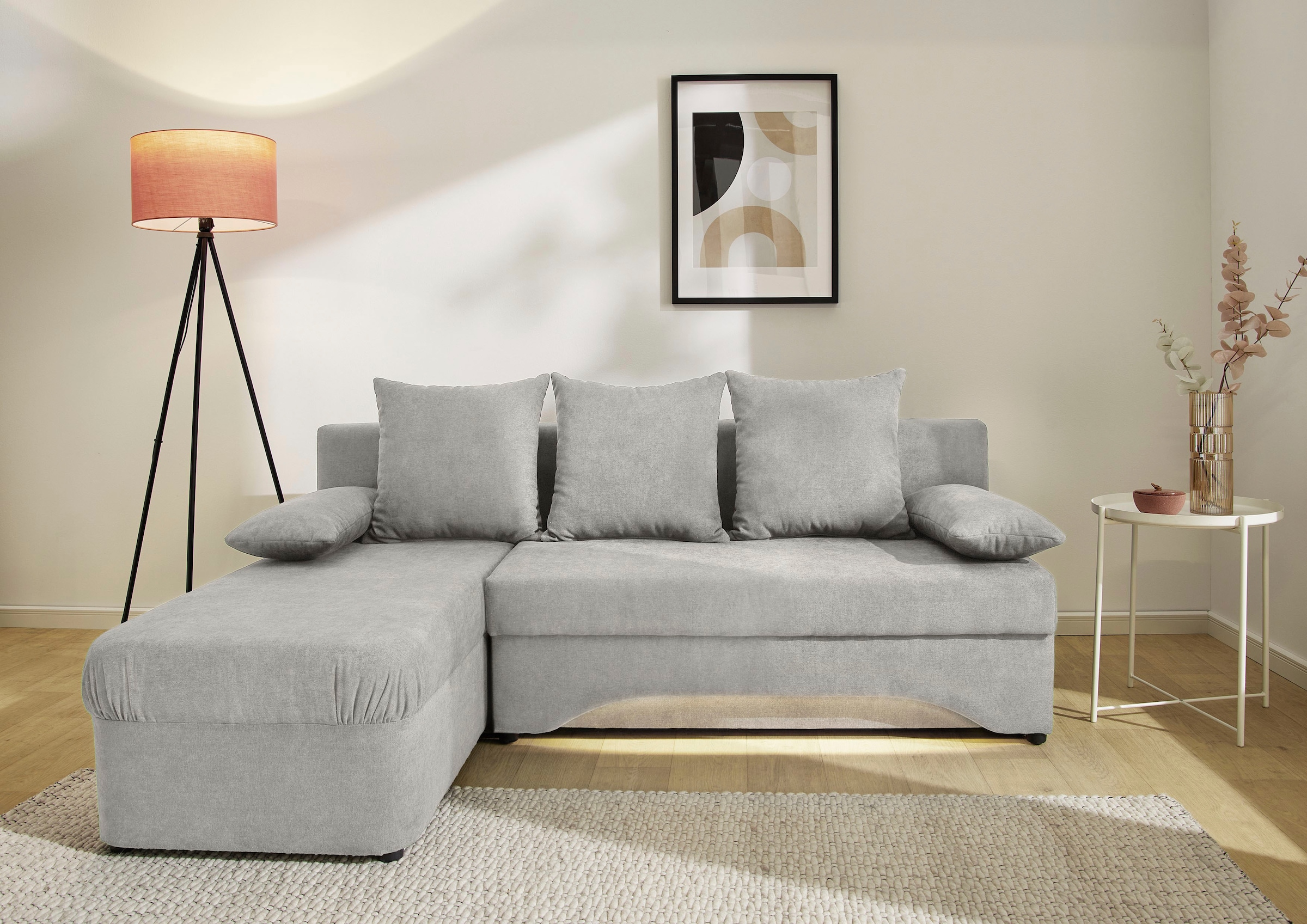 Jockenhöfer Gruppe Ecksofa »Starlight, L-Form, mit dimmbarer LED-Beleuchtung«, Gästebettfunktion; Stauraum/Bettkasten, mit Kissen