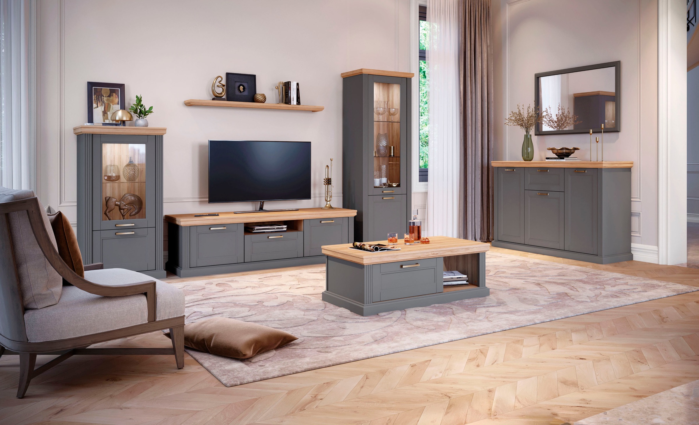 Home affaire Vitrine "Tara", (H/B/T): 200/66/48cm), lackiert mit wasserbasi günstig online kaufen