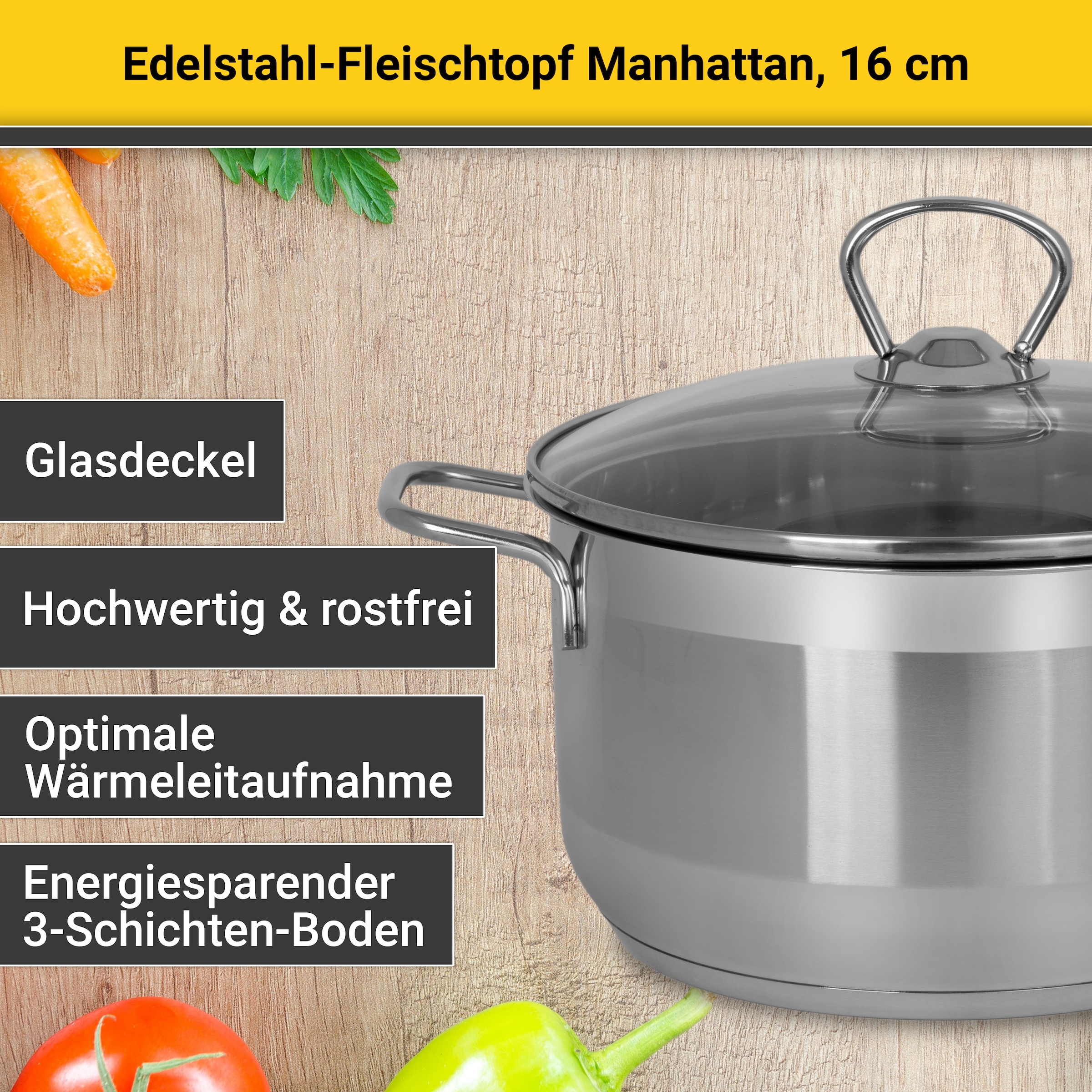 Krüger Fleischtopf »Edelstahl-Topf Manhattan« 1 tlg. Edelstahl