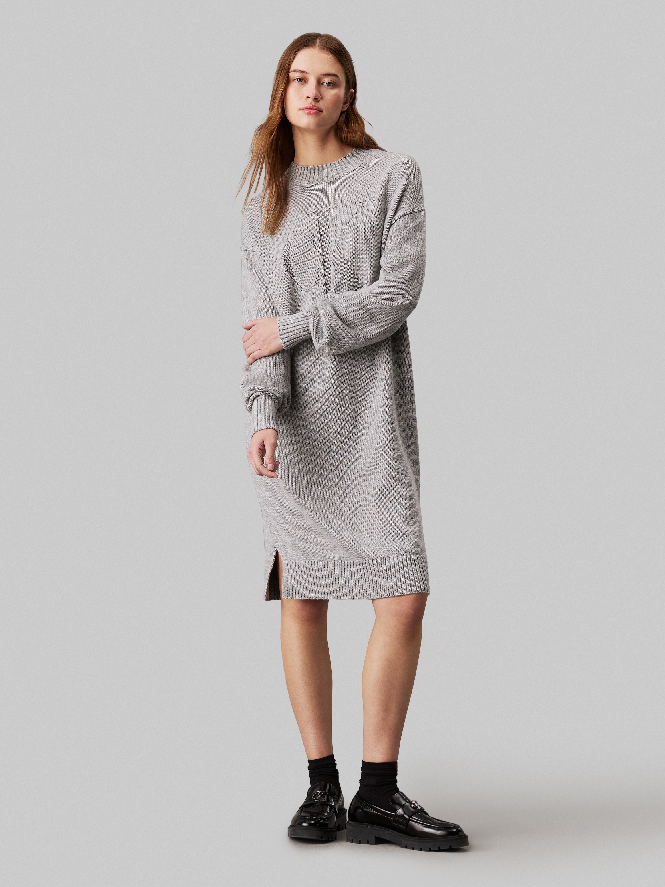 Sweatkleid »CK INTARSIA LOOSE SWEATER DRESS«, mit Logostickerei