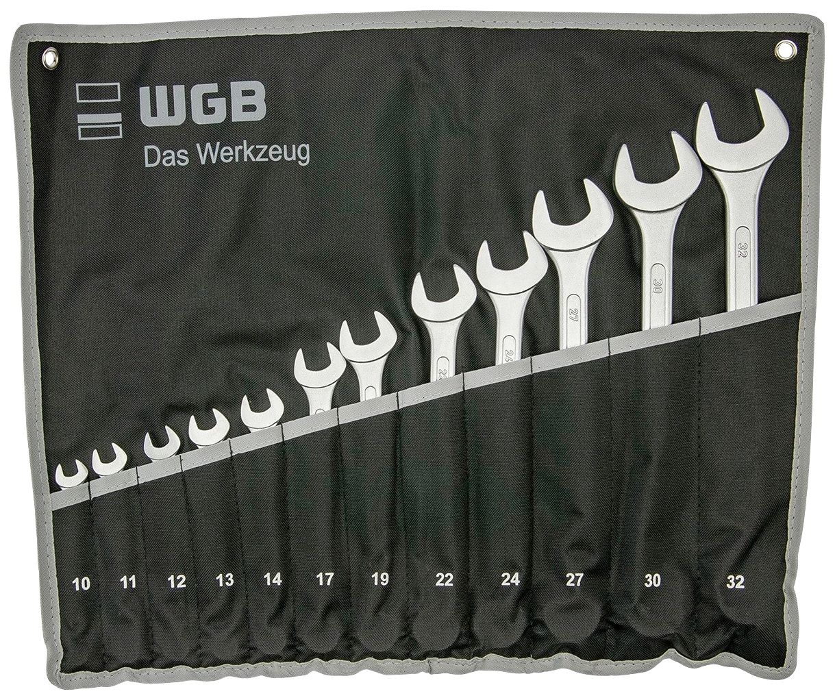 WGB BASIC PLUS Gabel- und Ringschlüssel "Ringmaulschlüssel-Satz", (Set, 12 St.), Ringseite 15 abgewinkelt, in Rolltasche