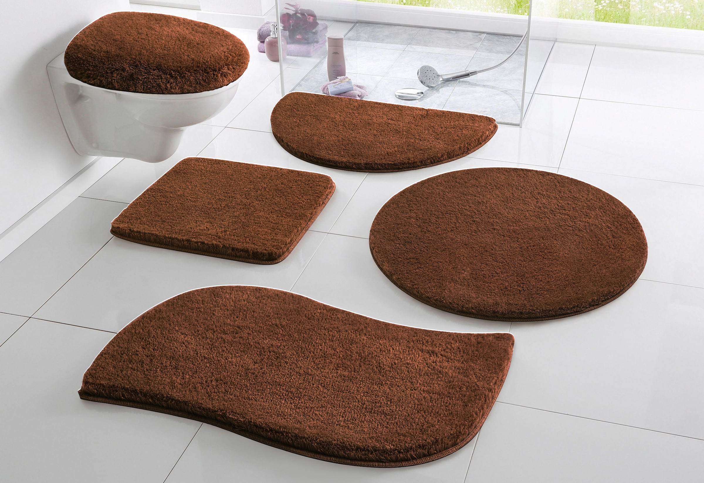 OTTO home Badematte "Merida, Badvorleger, Badezimmer Teppich" Höhe 32 mm rutschhemmend beschichtet fußbodenheizungsgeeignet schnell trocknend strapazierfähig Badteppich, Uni Farben, rechteckig, rund & als 2-tlg. Set erhältlich