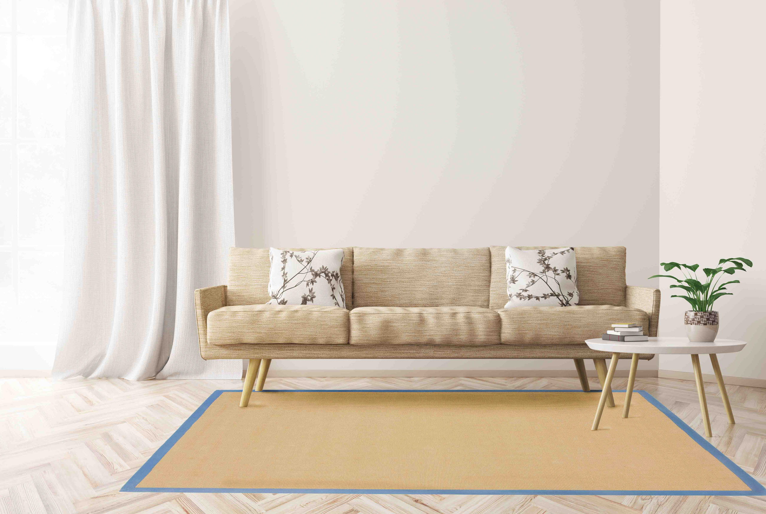 carpetfine Sisalteppich "Sisal, auch als Läufer erhältlich" rechteckig 5 mm Höhe mit farbiger Bordüre, Anti Rutsch Rückseite, viele Größen, Wohnzimmer