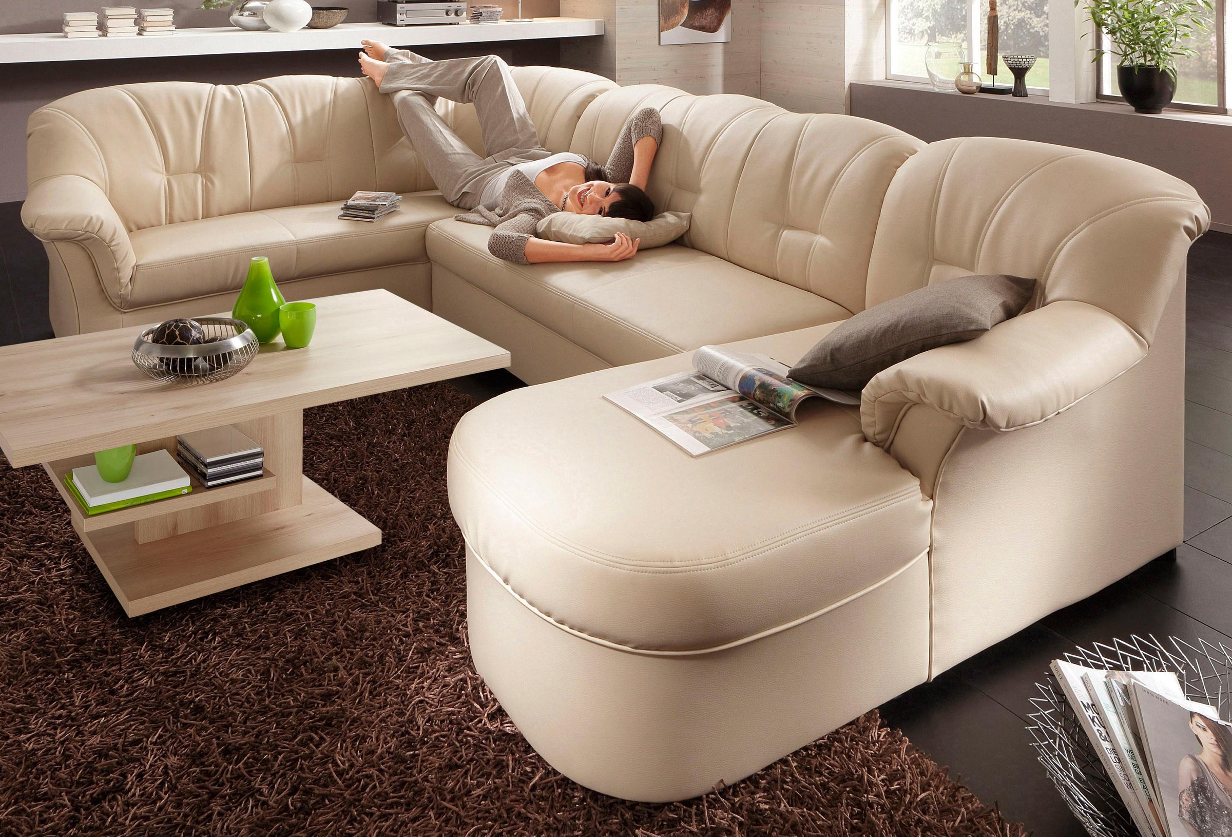 DOMO collection Wohnlandschaft »Papenburg, zeitlose Rückensteppung, elegante Formensprache, U-Form«, in großer Farbvielfalt, wahlweise mit Bettfunktion