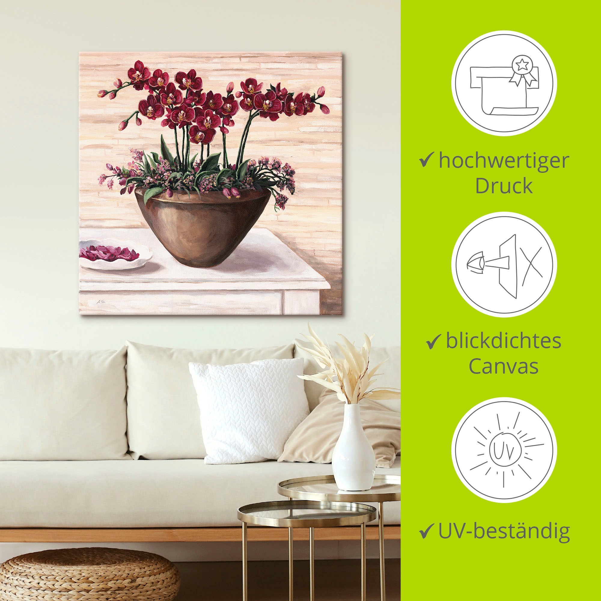 Artland Wandbild »Orchideen in Bordeaux«, Blumen, (1 St.), als Alubild, Outdoorbild, Leinwandbild, Wandaufkleber, versch. Größen