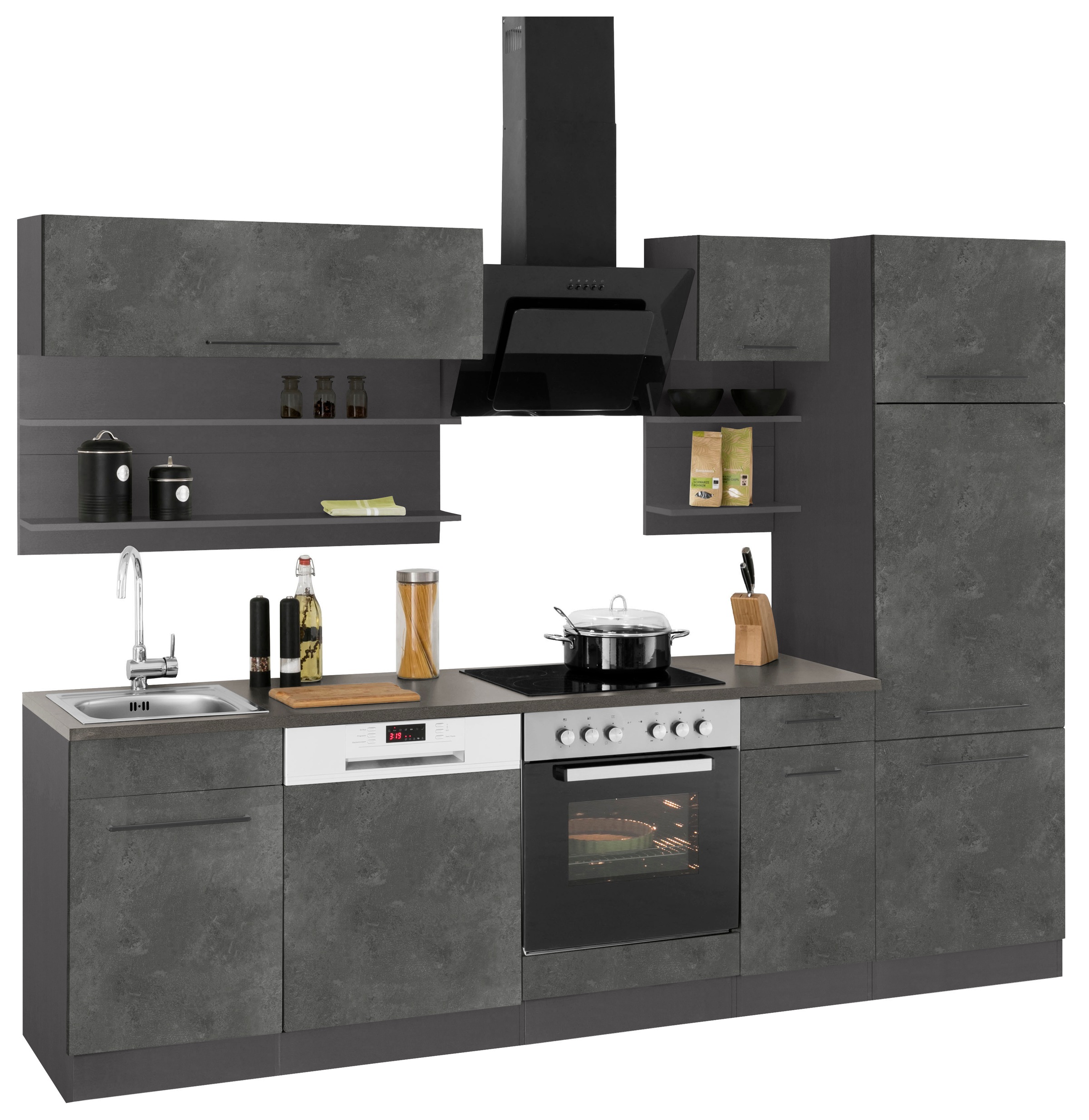 KOCHSTATION Küchenzeile »KS-Tulsa«, ohne E-Geräte, Breite 270 cm, schwarze Metallgriffe, MDF Fronten