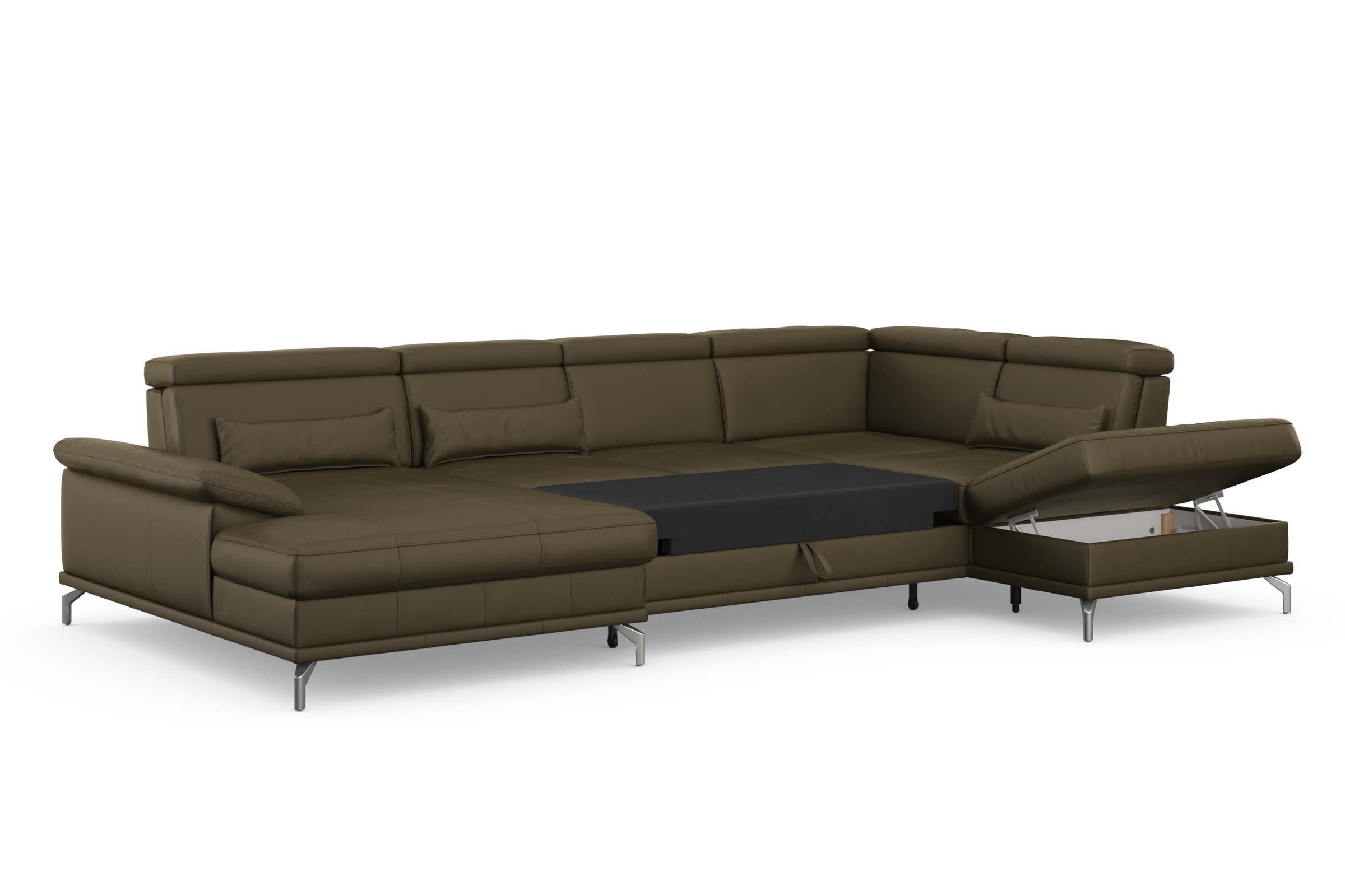 sit&more Wohnlandschaft »Cabrio U-Form, mit Sitztiefenverstellung, Arm- und Kopfteilverstellung«, 3 Nierenkissen, Federkern, optional Bettfunktion und Stauraum