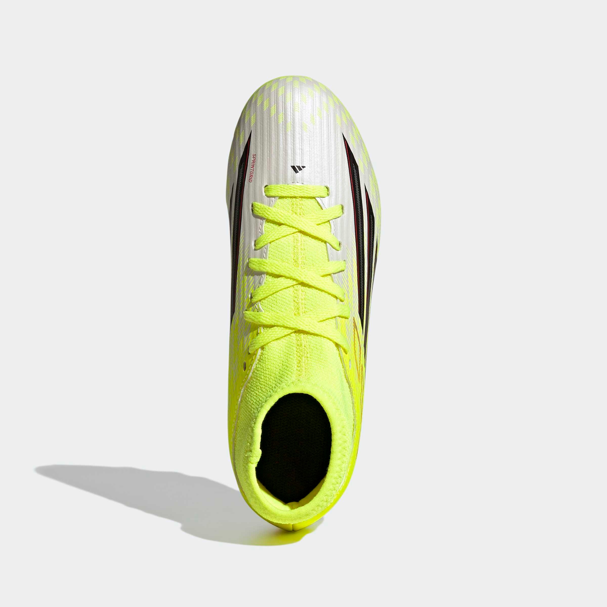 Fußballschuh ADIDAS PERFORMANCE "F50 CLUB MID FIRM GROUND/MULTI GROUND KIDS", Mädchen, Gr. 32, team solar gelb 2, core schwarz, lucid rot, Synthetik, Textil, Schuhe Fußballschuh, für viele verschiedene Böden geeignet, für Kinder & Jugendliche 3