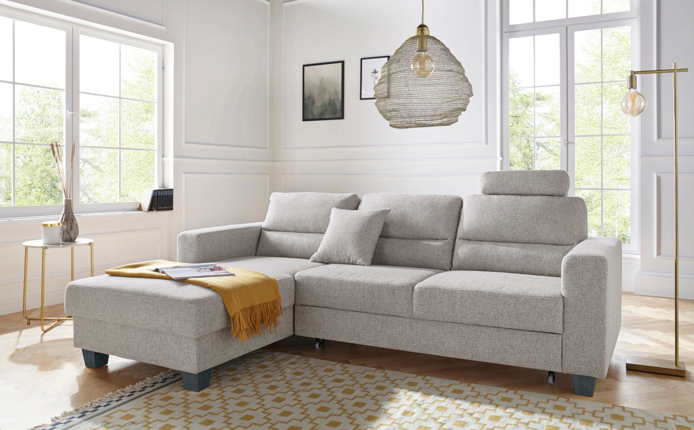 TRENDMANUFAKTUR Ecksofa »Chamber, zeitlos und modern, bequem mit hohem Sitzkomfort, L-Form«, inklusive einer Kopfstütze, wahlweise mit Schlaffunktion