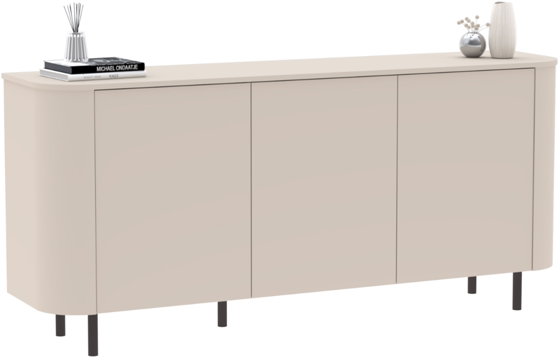 OTTO home Sideboard "Lido, 181 cm breit, 3 Türen, Anrichte, Kommode, Stauraumschrank" Formgebogenes MDF, Stirnseiten mit Rundung, Push-to-open, Metallfüße