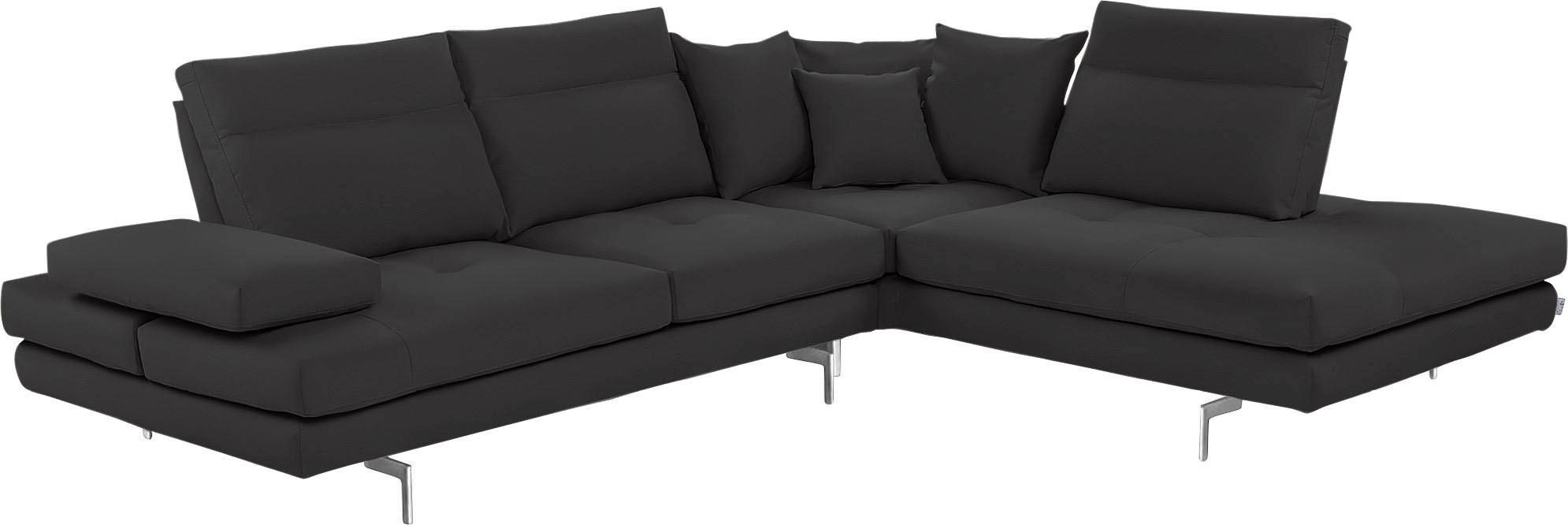 CALIA ITALIA Ecksofa "Toby Wing, B/T: 288/232 cm, Designsofa mit hohem Sitzkomfort, L-Form" Sitztiefenverstell.,wahlw. mit Kissen-Set, Füße chrom glänzend