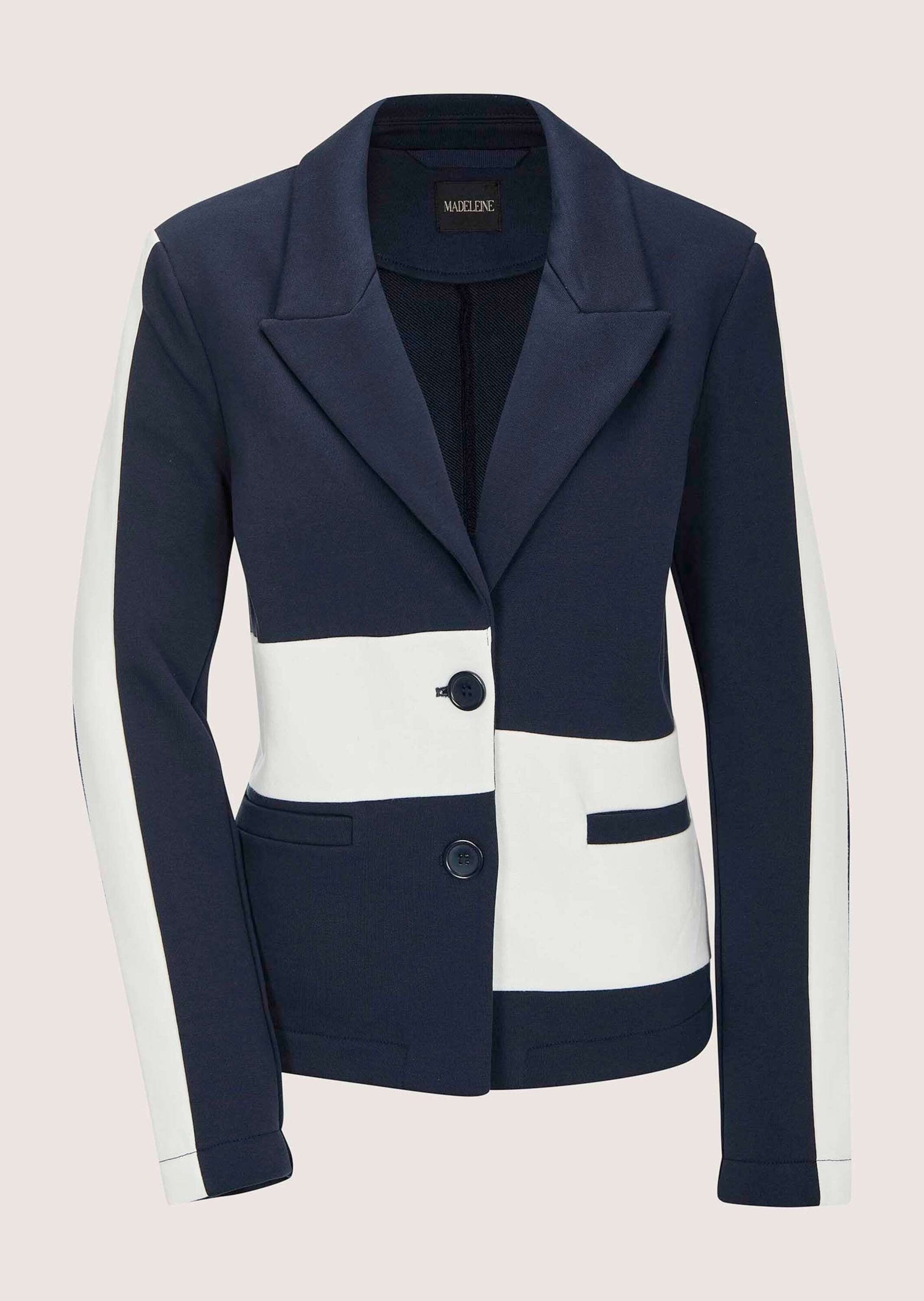 MADELEINE Langarmshirt "Blazer Elegante Businessjacke mit Kontrasten" Asymmetrische Blocktreifen
