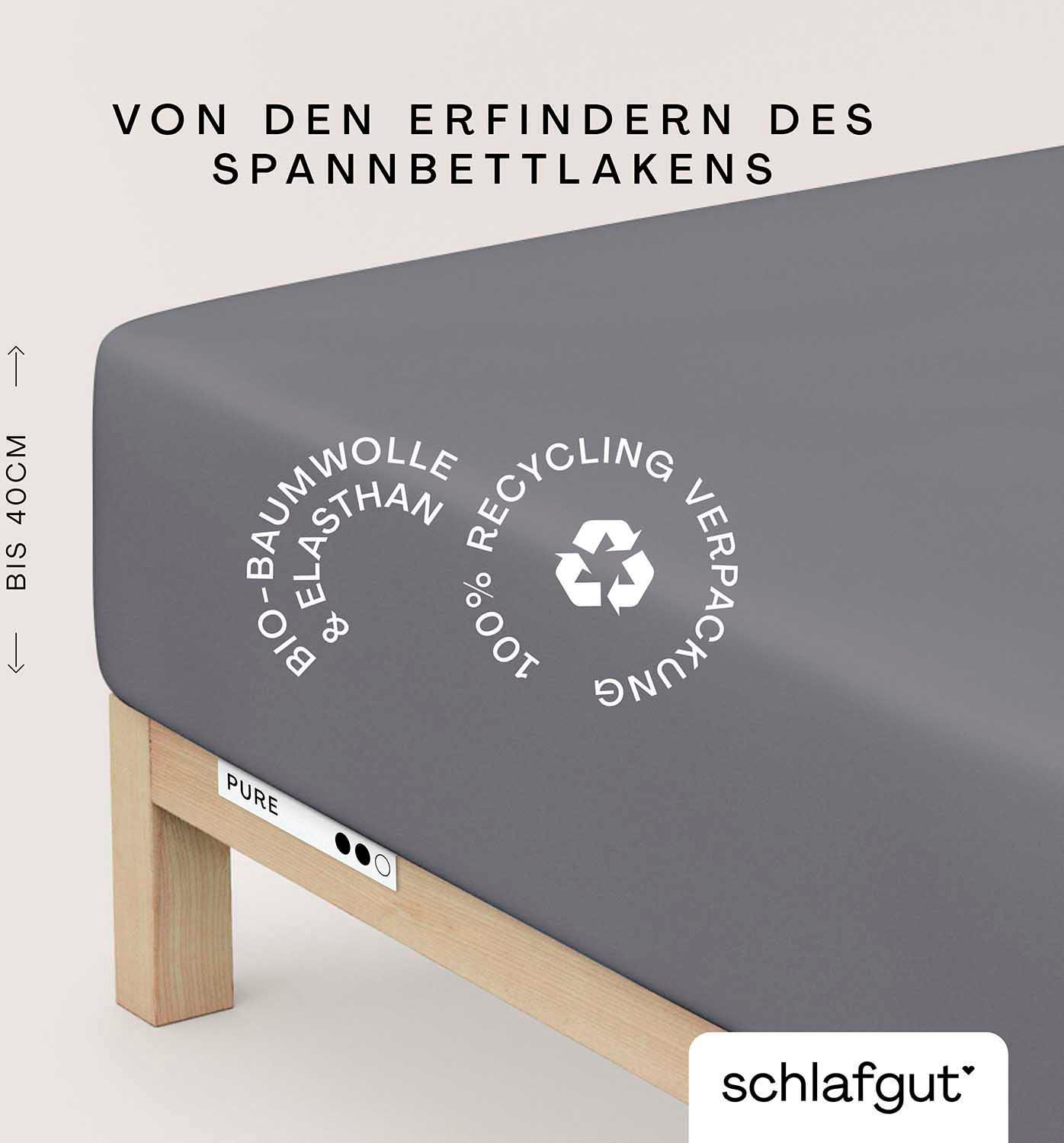 Schlafgut Spannbettlaken "PURE BOXSPRING Bio-Baumwolle mit Elasthan, 170 g/m², Bettlaken" PREMIUM Boxspringbett Laken bis 40 cm Höhe, dehnbar blickdicht, straff