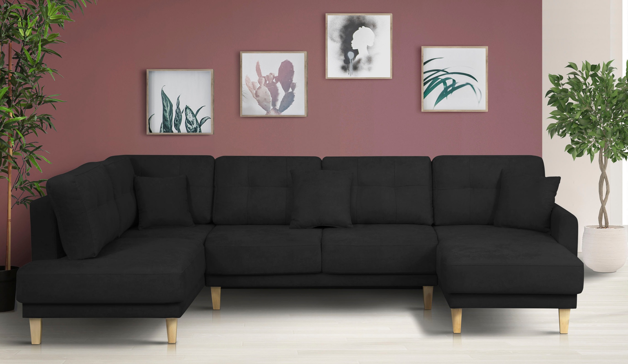 Home affaire Wohnlandschaft »TRIPLO U-Form wahlweise mit Schlaffunktion, B/T/H: 310/192/90 cm«, Schlafsofa, auch mit Bettkasten, Steppung im Rückenkissen