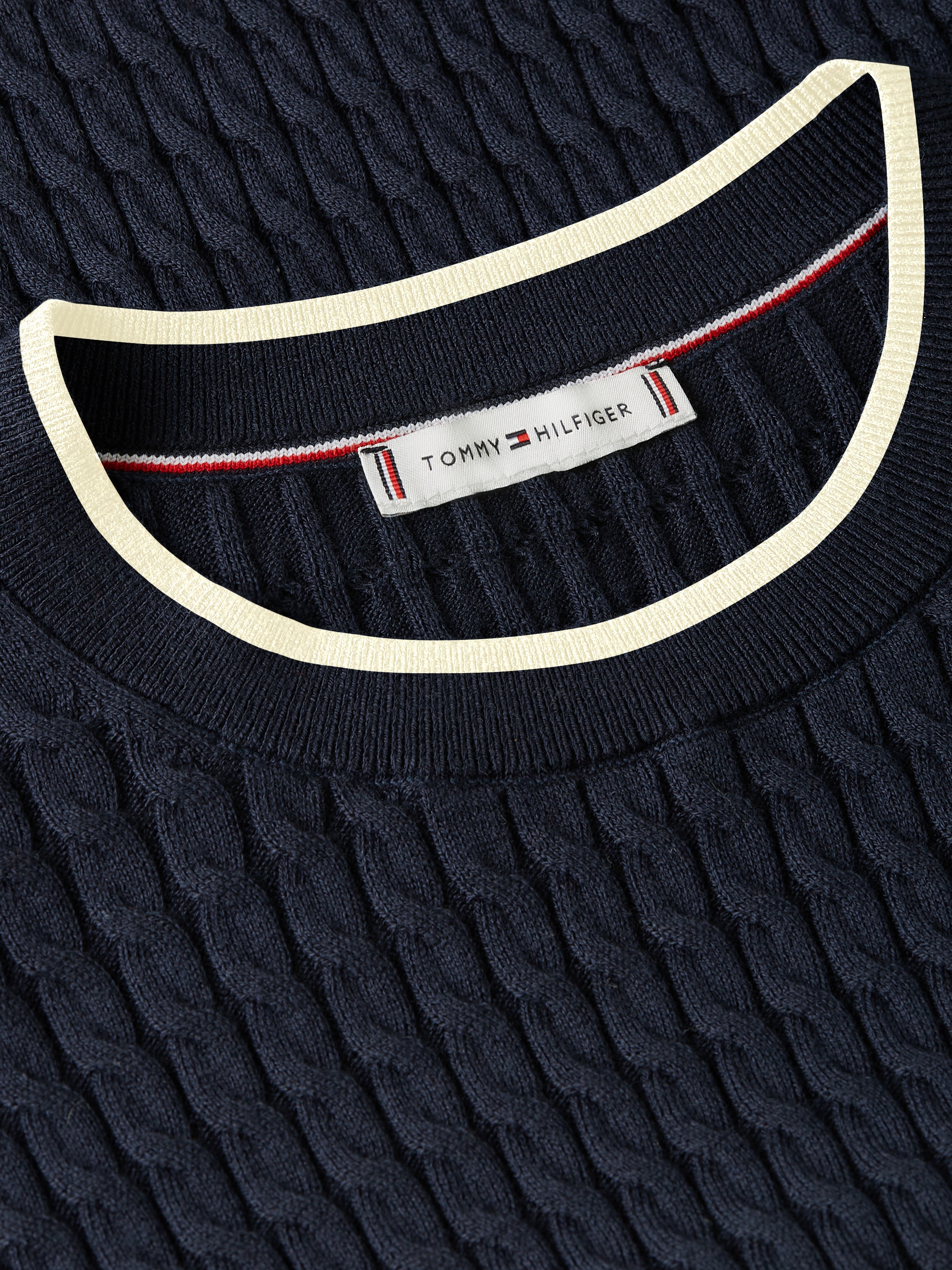 Tommy Hilfiger Rundhalspullover »CO CABLE C-NK LS SWEATER« Baumwolle, mit Zopfmuster, Regular Fit