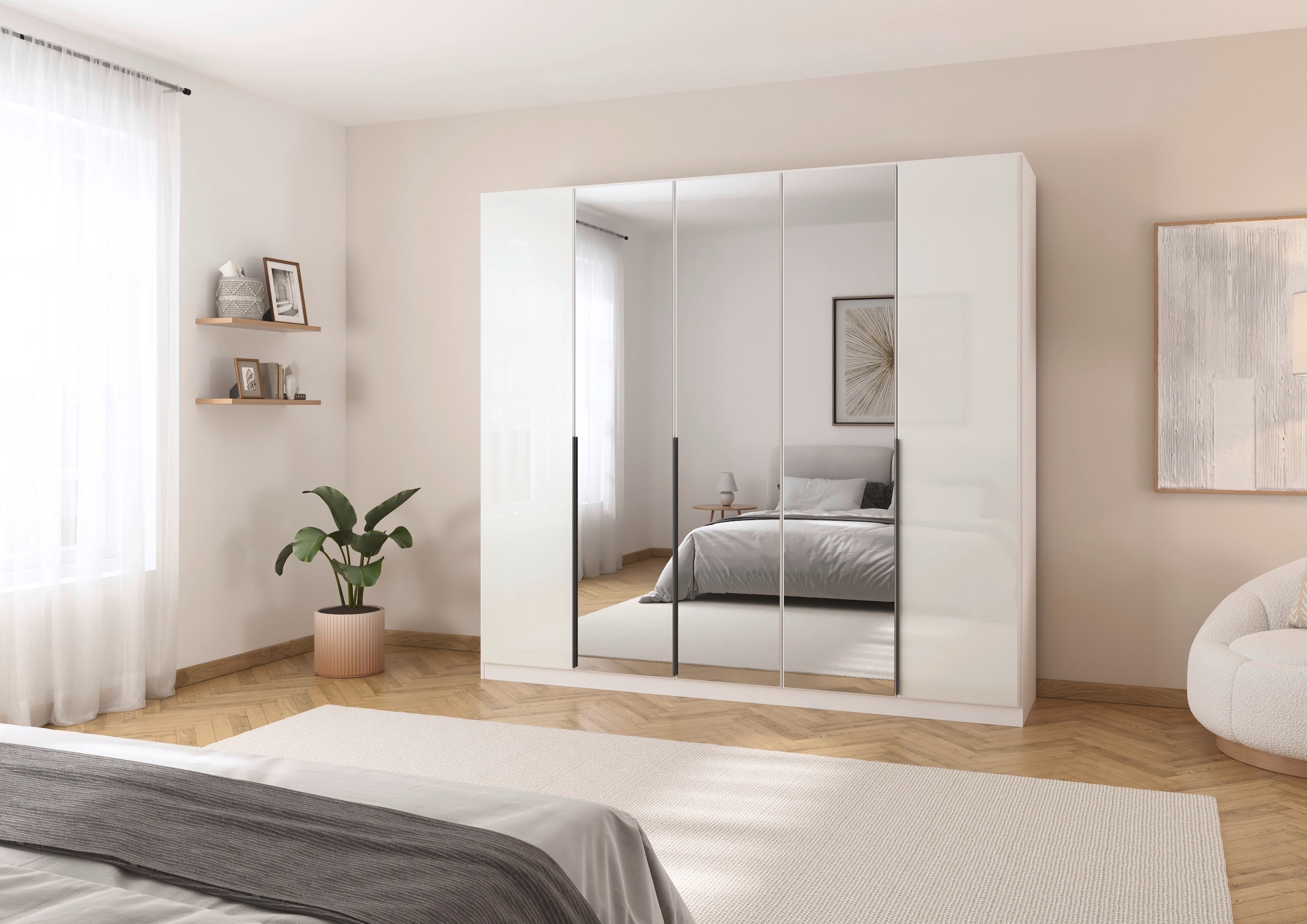 rauch Drehtürenschrank »Kleiderschrank Kleiderschränke Schrank Garderobe AGORDO mit Glasfront«, (in zwei Griff-Farben), durchdachte Innenausstattung, in 6 Breiten und 2 Höhen MADE IN GERMANY