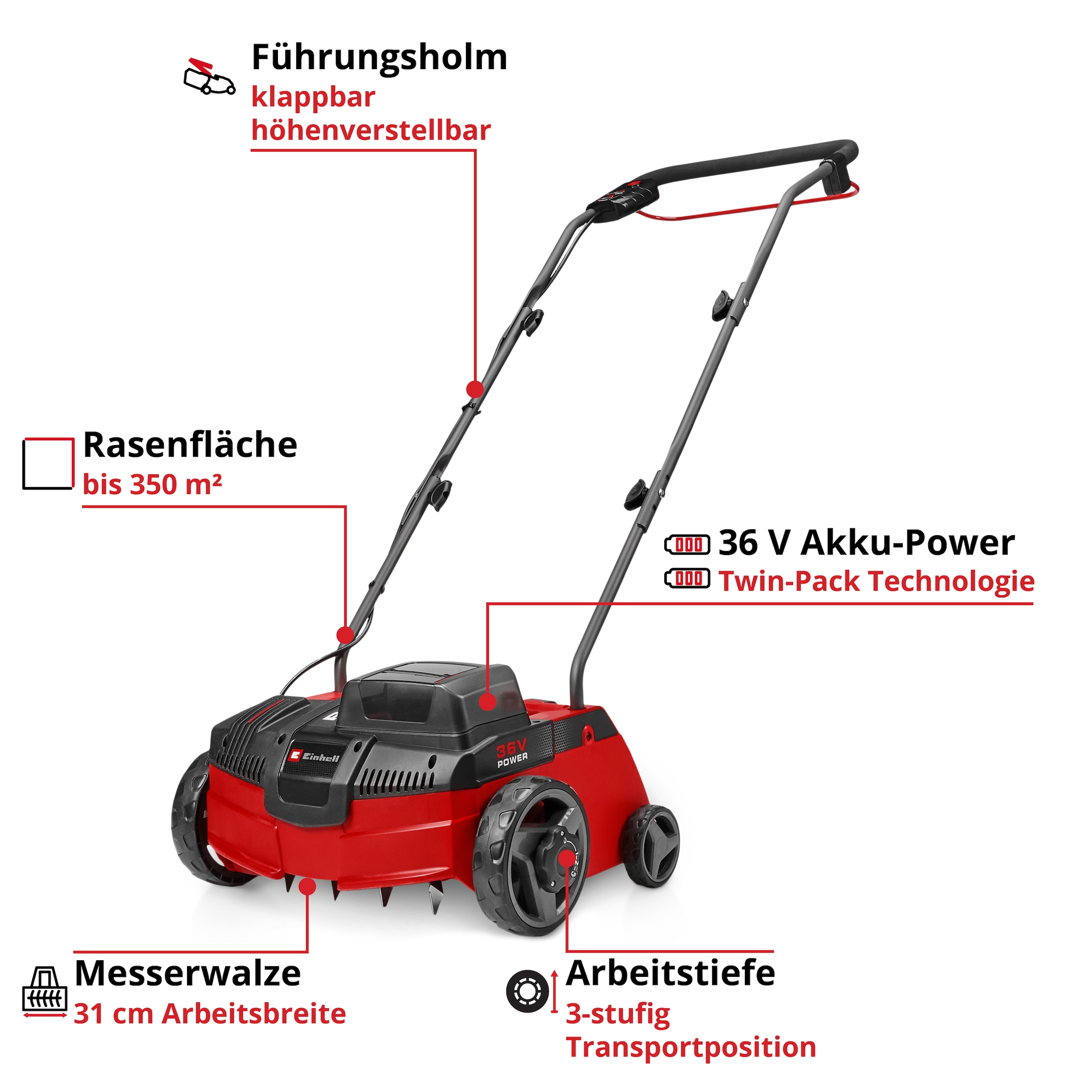 Einhell Akku-Vertikutierer »GC-SC 36/31 Li-Solo« ohne Akku und Ladegerät