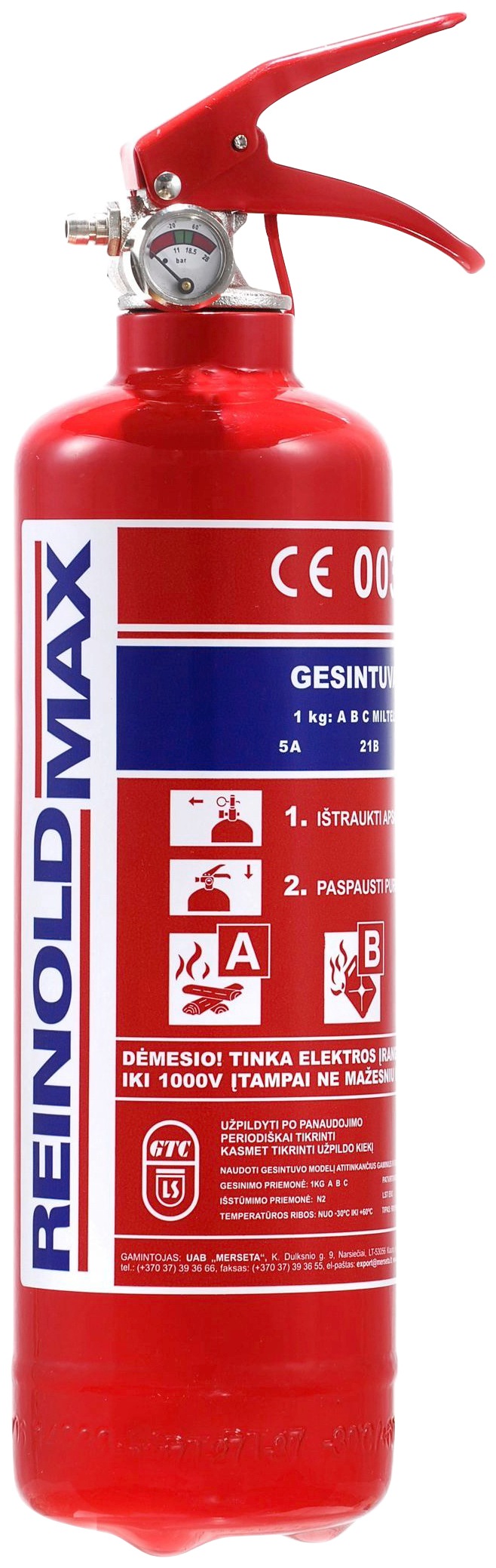 IWH Pulver-Feuerlöscher ABC, 1 kg, mit Halterung rot B/H: 8 cm x 33 cm Inhalt: 1 kg