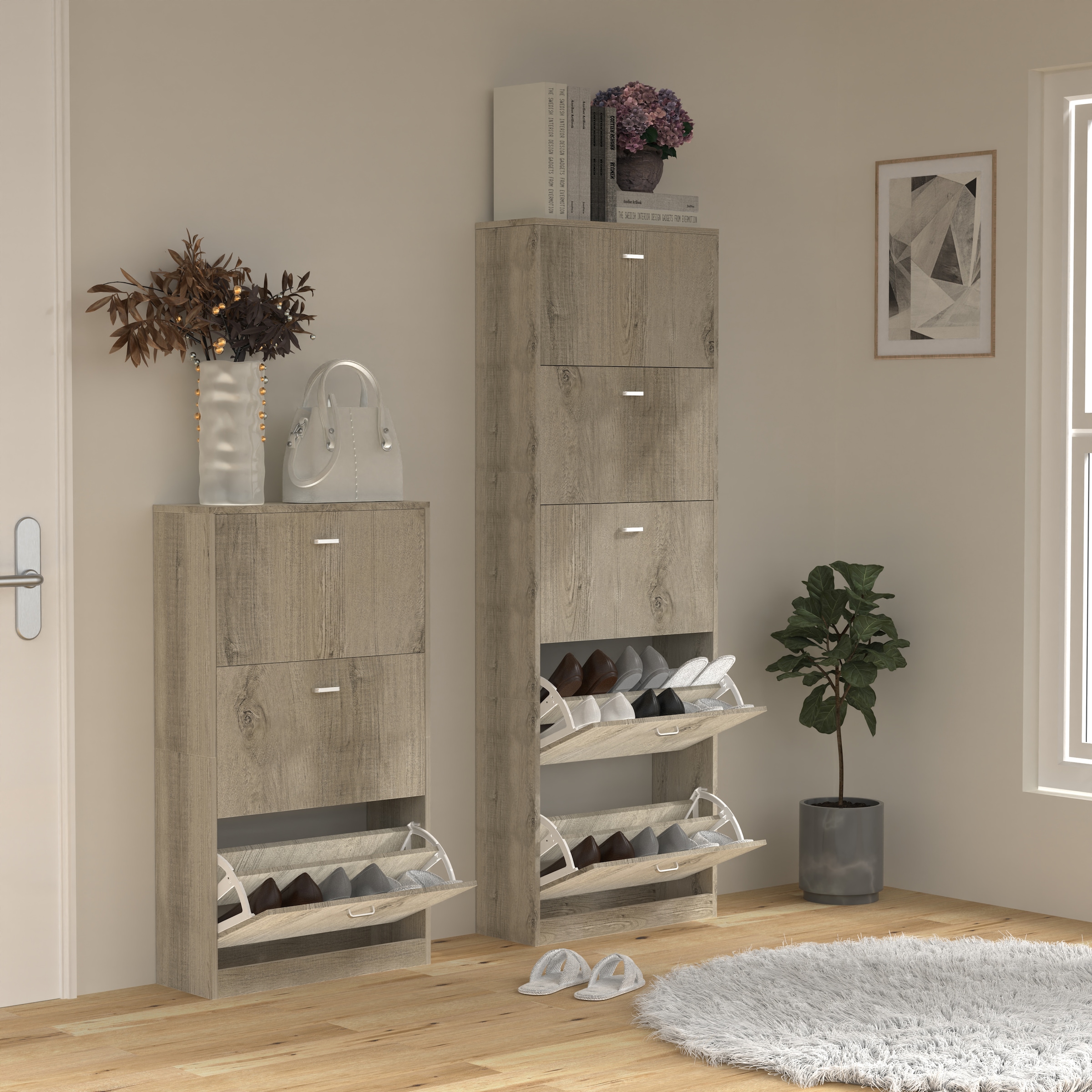 VCM Schuhschrank »VCM Holz Schuhschrank | Maße: H. 105 x B. 59 x T. 22 cm | 3 Klappen - Sipos L«, (1 St.)