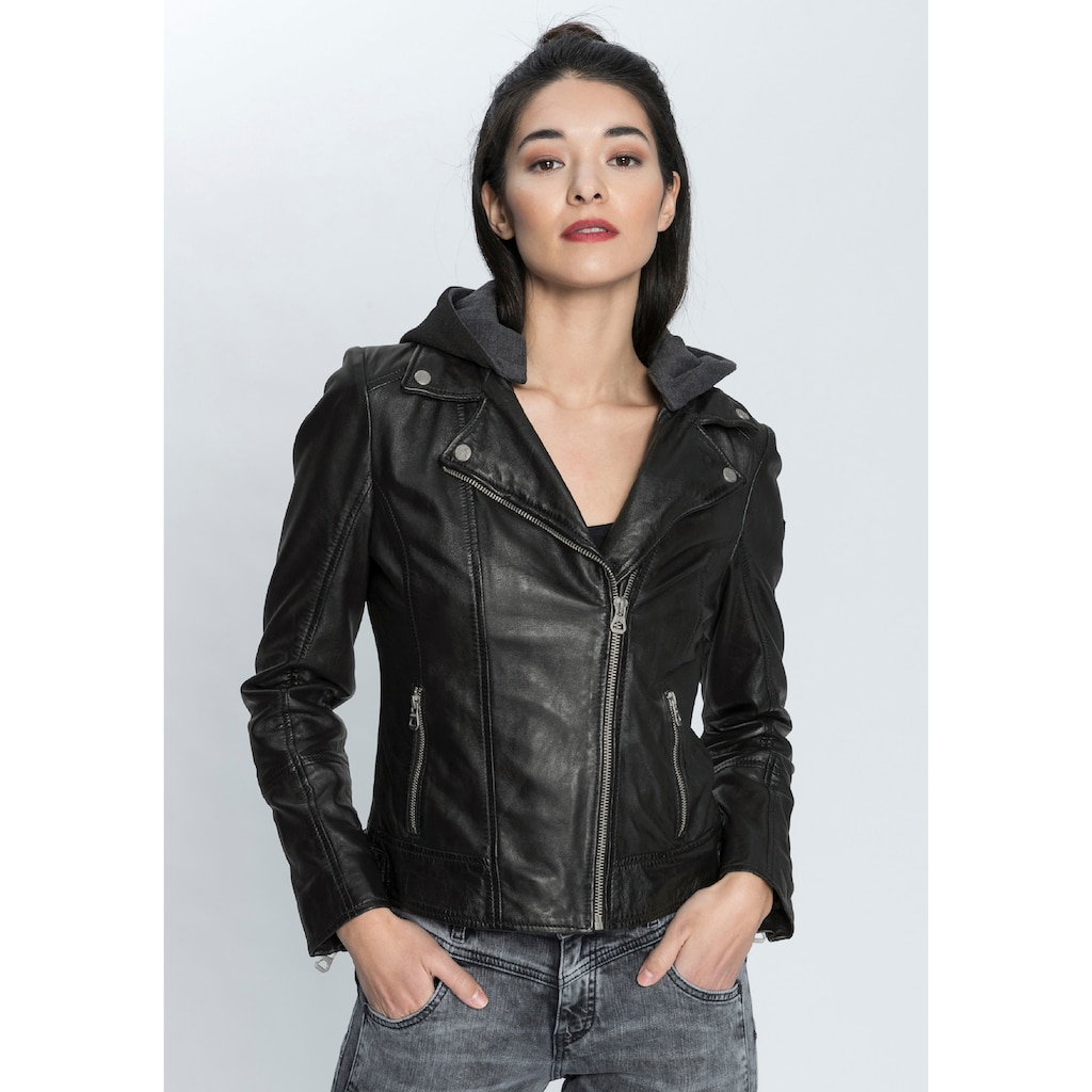 Gipsy Lederjacke »ELA«, mit Kapuze, coole 2-in-1-Bikerjacke mit abnehmbarer Jersey-Kapuze