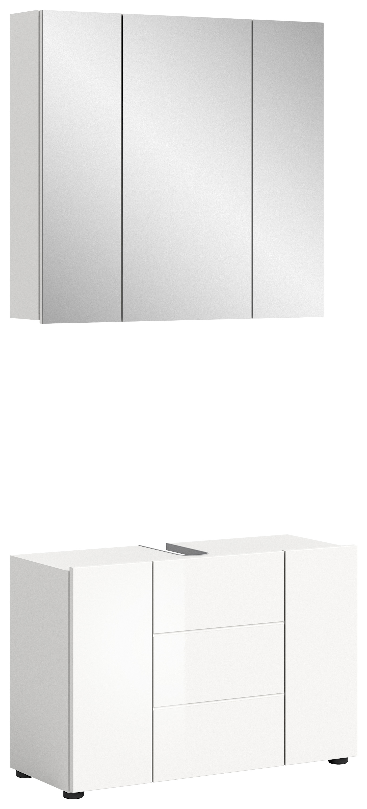 welltime Badmöbel-Set "BIEL, 2 teilig, inkl. Beleuchtung, MDF Front, Rillenoptik" best. aus: Waschbeckenunterschrank, Spiegelschrank inkl. Beleuchtung, 2 Stk. tlg.