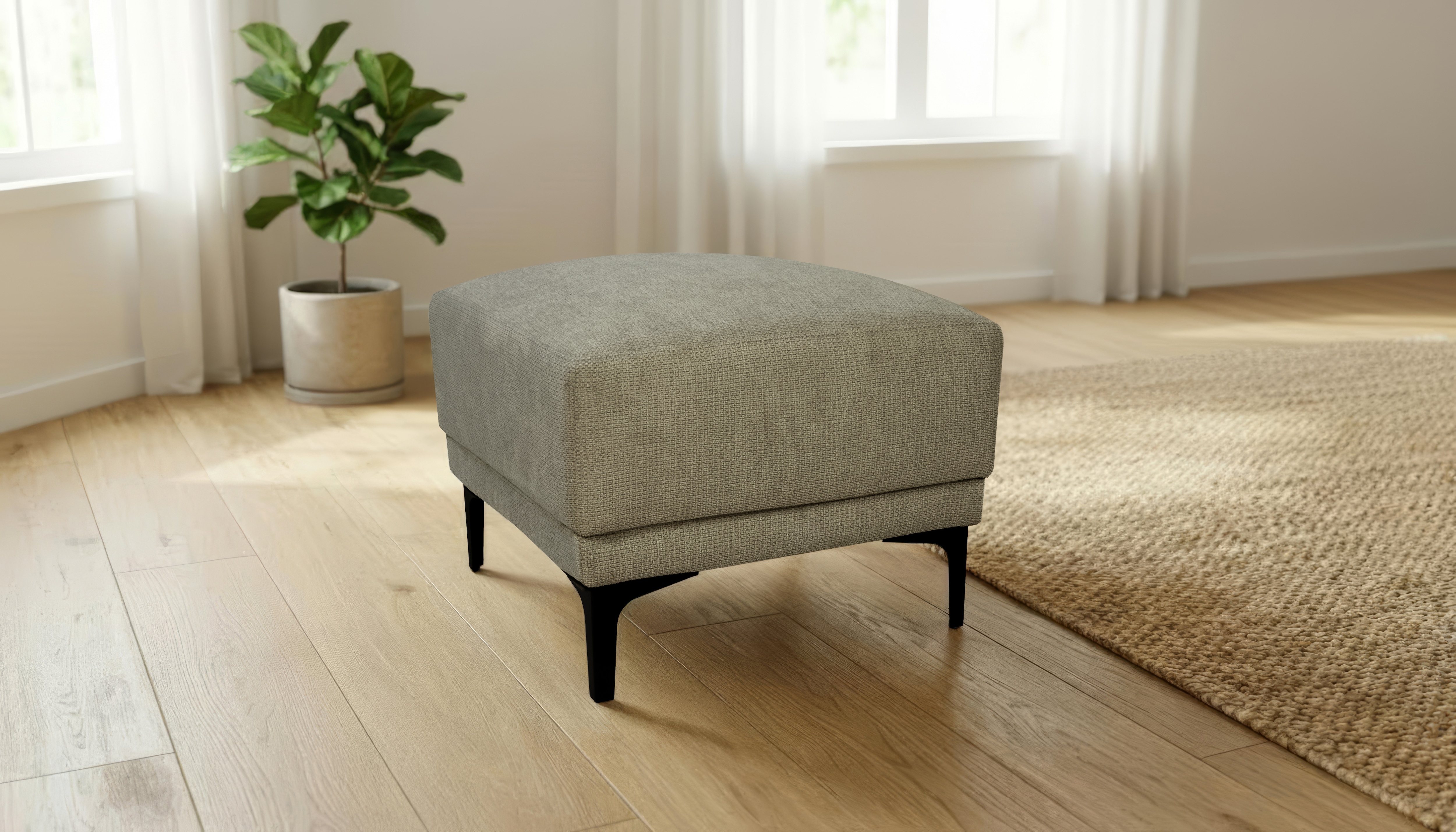 OTTO home Polsterhocker "Xander" 1 Stk. tlg. Breite 58 cm, Soft-Touch Chenille, schwarze Metallfüße
