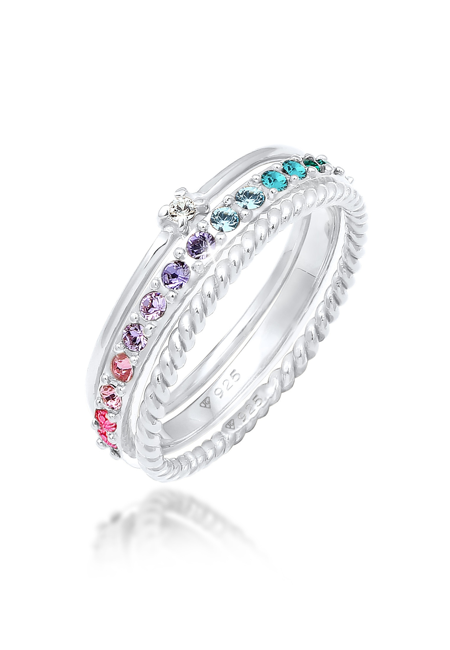 Elli Ring-Set »Ring Kristalle Farbig Regenbogen Set (3 tlg) 925 Silber«