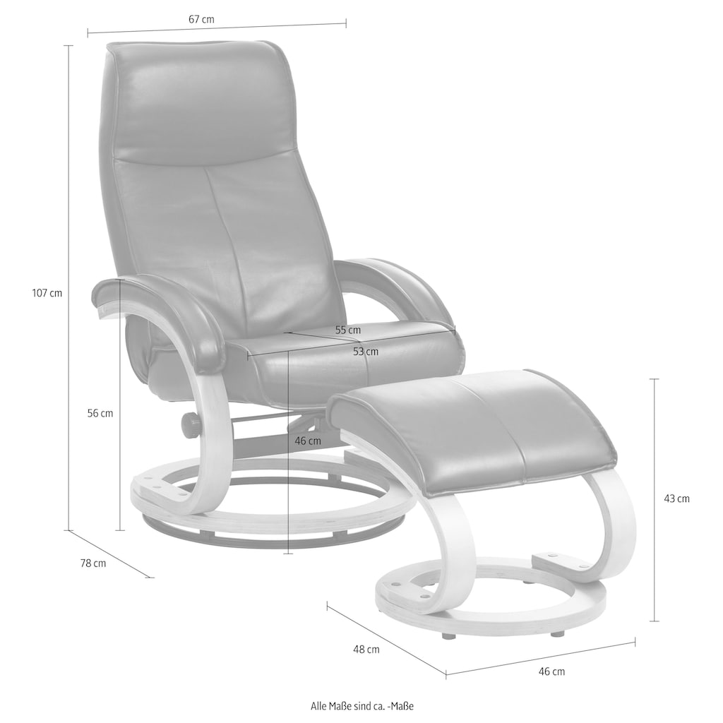 Home affaire Relaxsessel »Paris TV-Sessel, Liegesessel, manuell verstellbar,«, (Set, 2 St., bestehend aus Sessel und Hocker)