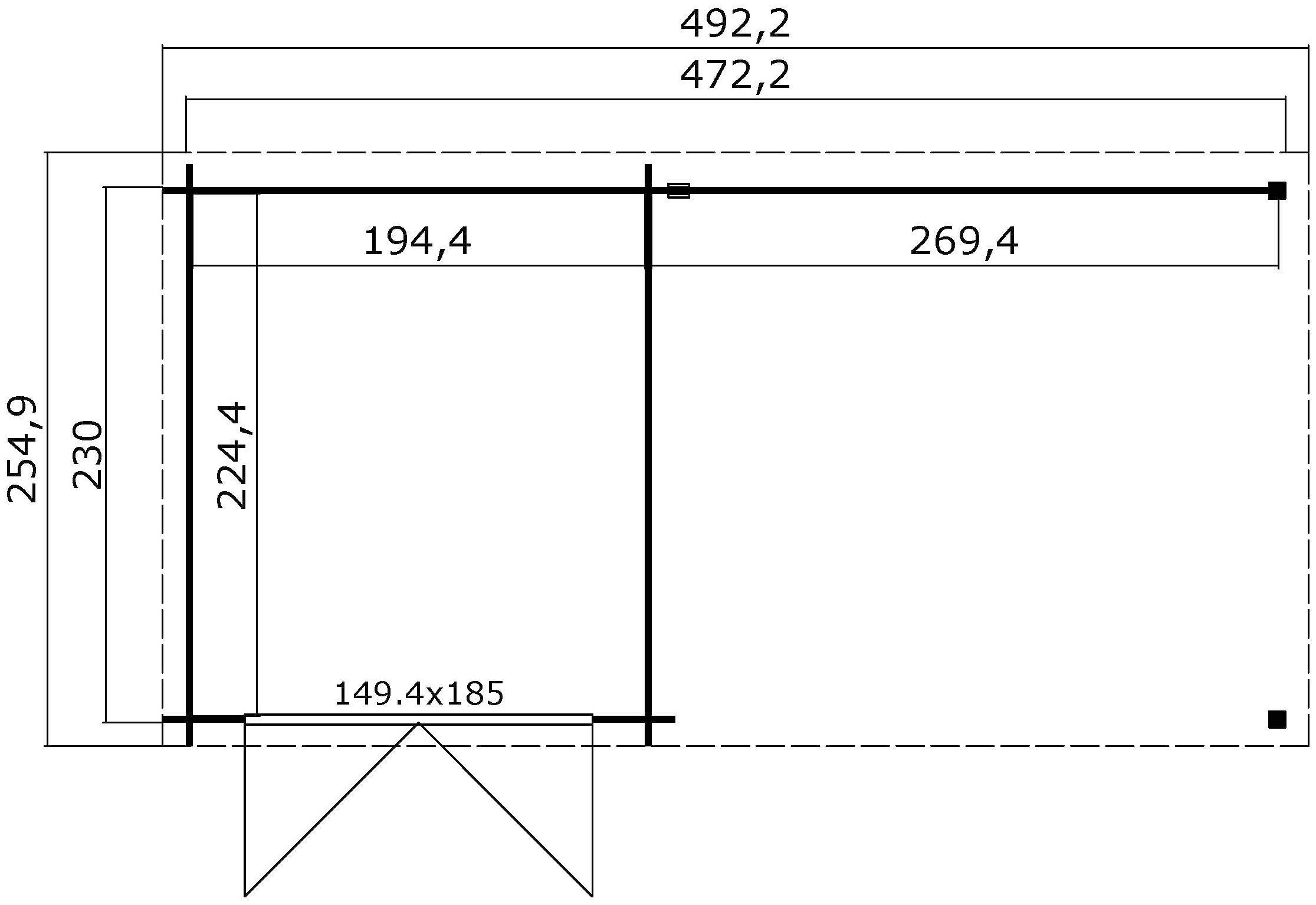 LASITA MAJA Gartenhaus »Long Beach«, (Set), Blochbohlenhaus 28mm Anbau, Fundamentmass 4722x2300, Schwedenrot