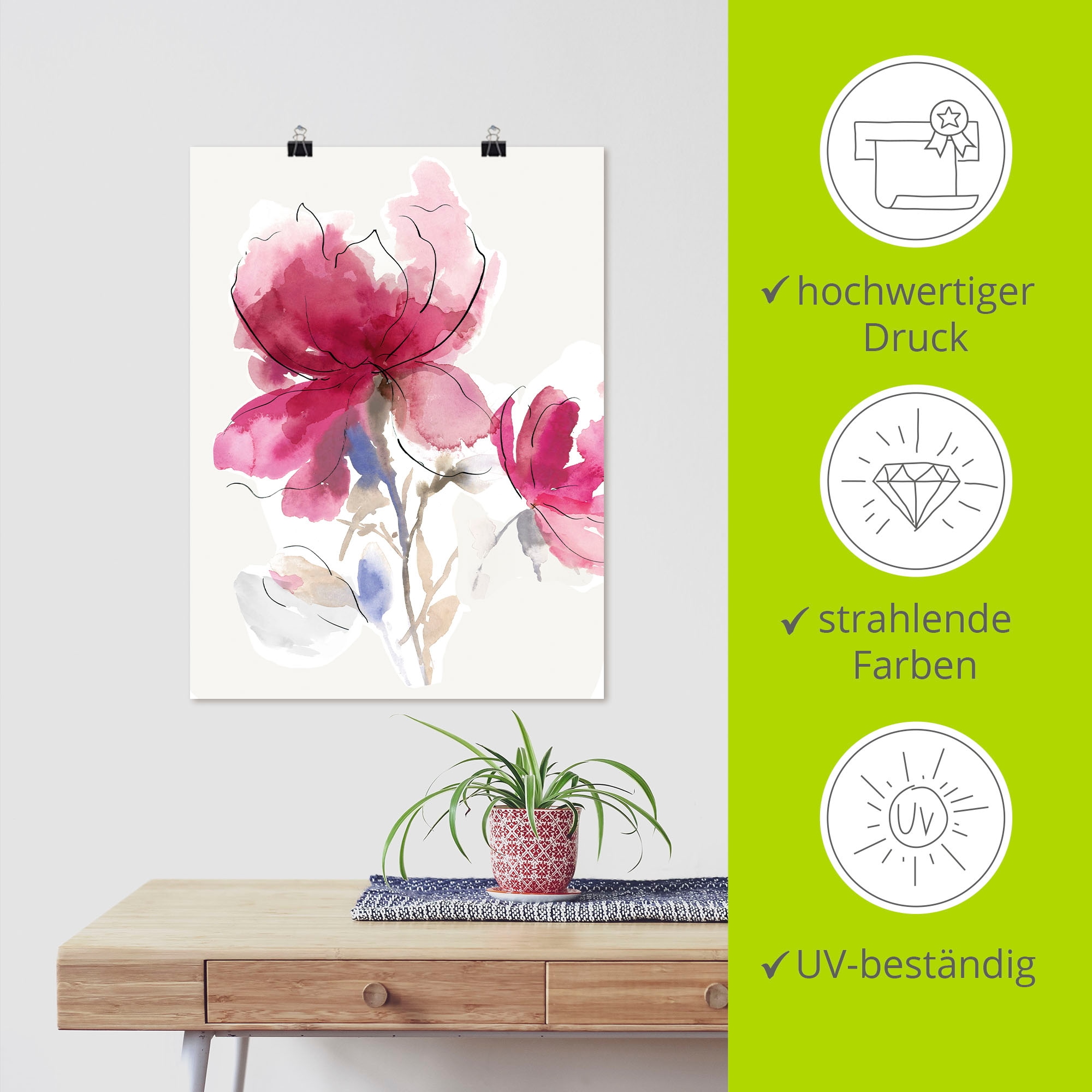 Artland Wandbild »Rosige Blüte I.«, Blumenbilder, (1 St.), als Alubild, Leinwandbild, Wandaufkleber oder Poster in versch. Größen