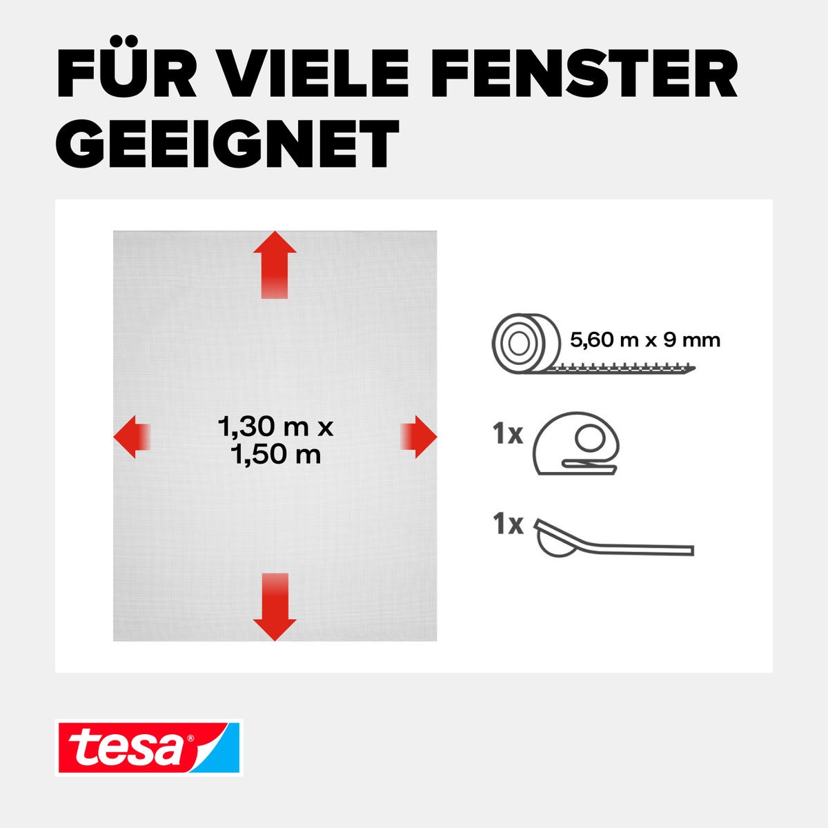 tesa Insektenschutz-Fensterrahmen »Insect Stop Comfort SUN Protect Fliegengitter für Fenster - 1.3m:1.5m«, Insektenschutzgitter mit Sonnenschutz - ohne Bohren - schwarz
