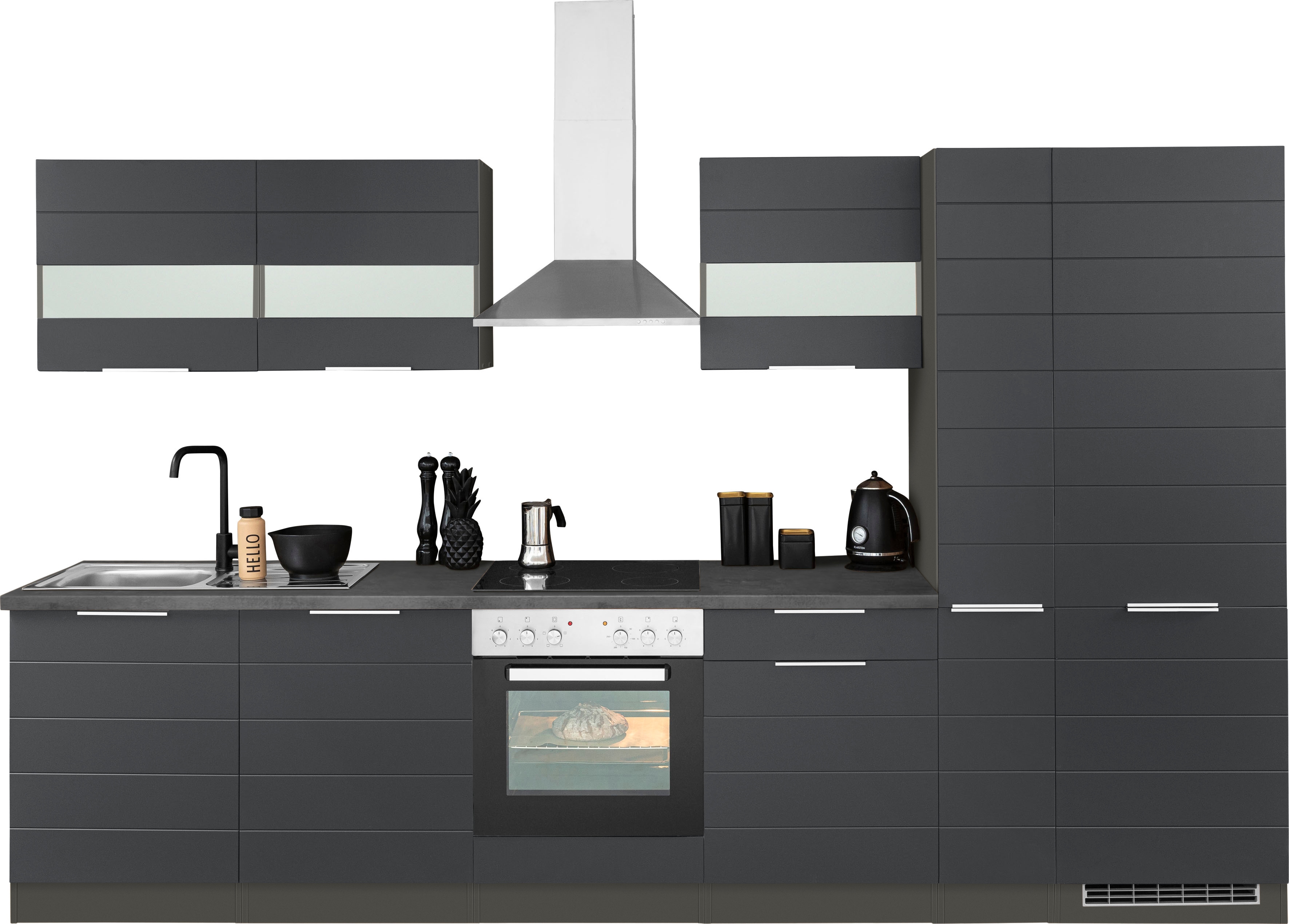 KOCHSTATION 1100000002199 "KS-Luhe" 330 cm breit, wahlweise mit oder ohne E-Geräten, gefräste MDF-Fronten