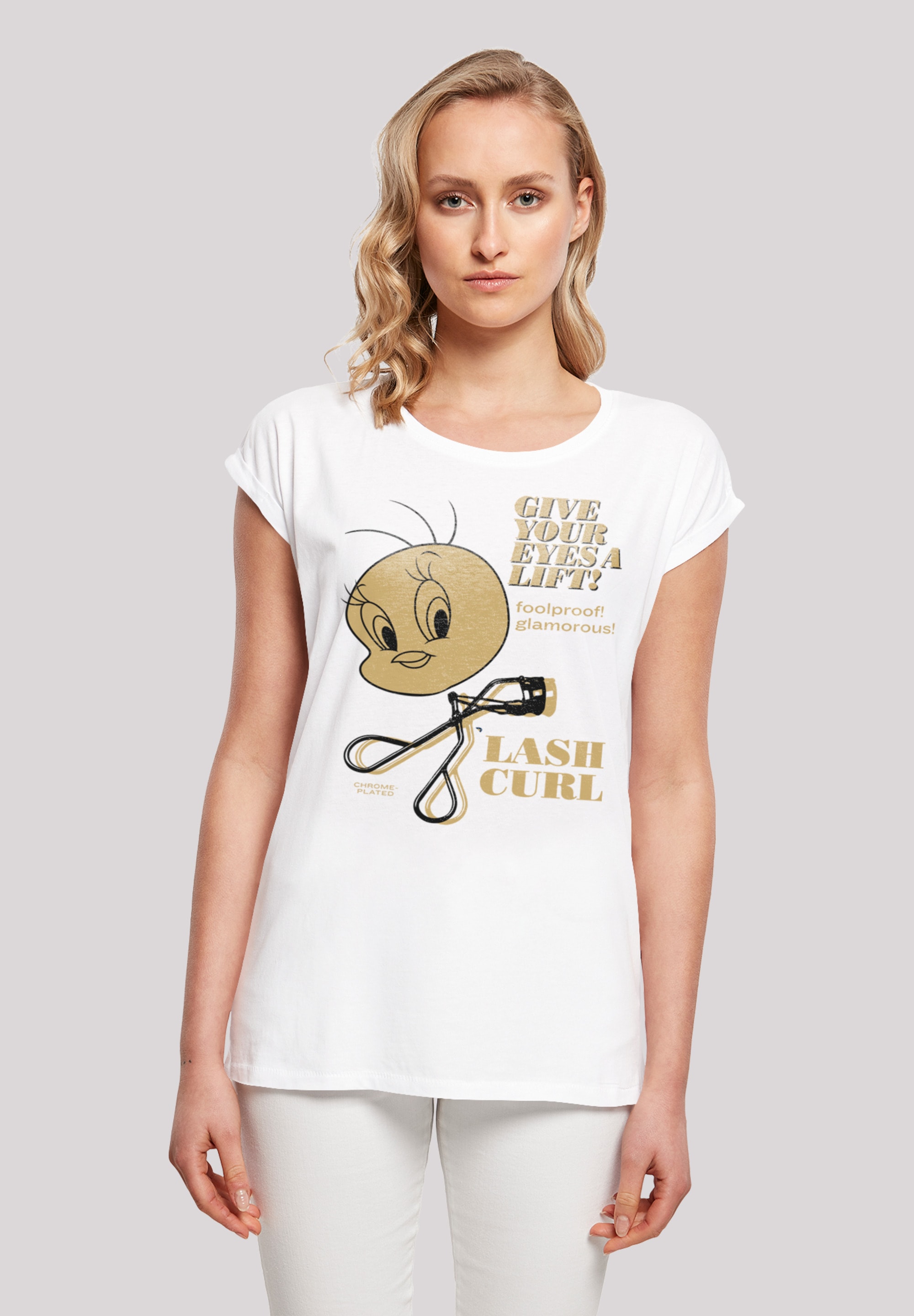 F4NT4STIC Kurzarmshirt »Damen Tweety Lash Curls with Ladies Extended  Shoulder Tee«, (1 tlg.) bestellen | BAUR